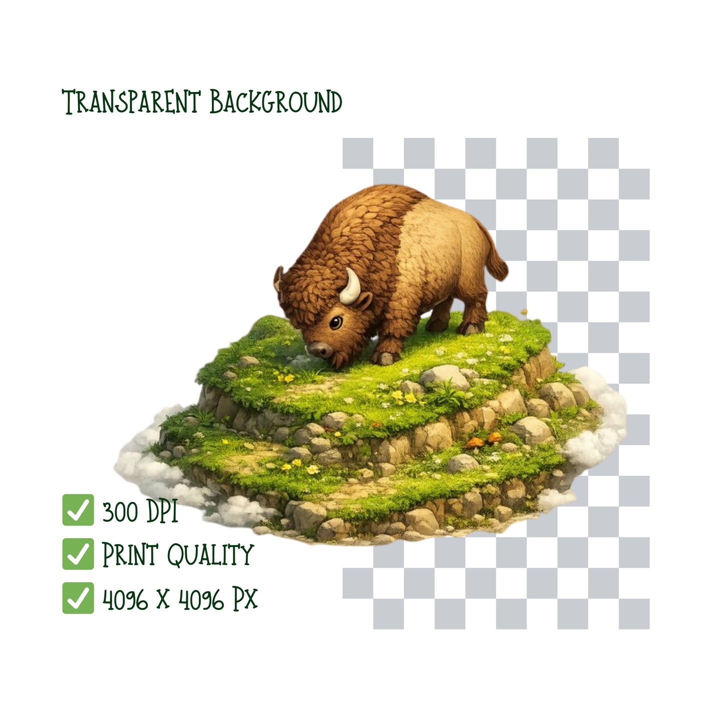 Bison Clipart Bundle – 3D Isometric Woodland PNGs (40 Files) – Cute Buffalo, Forest Animals & Fall Graphics