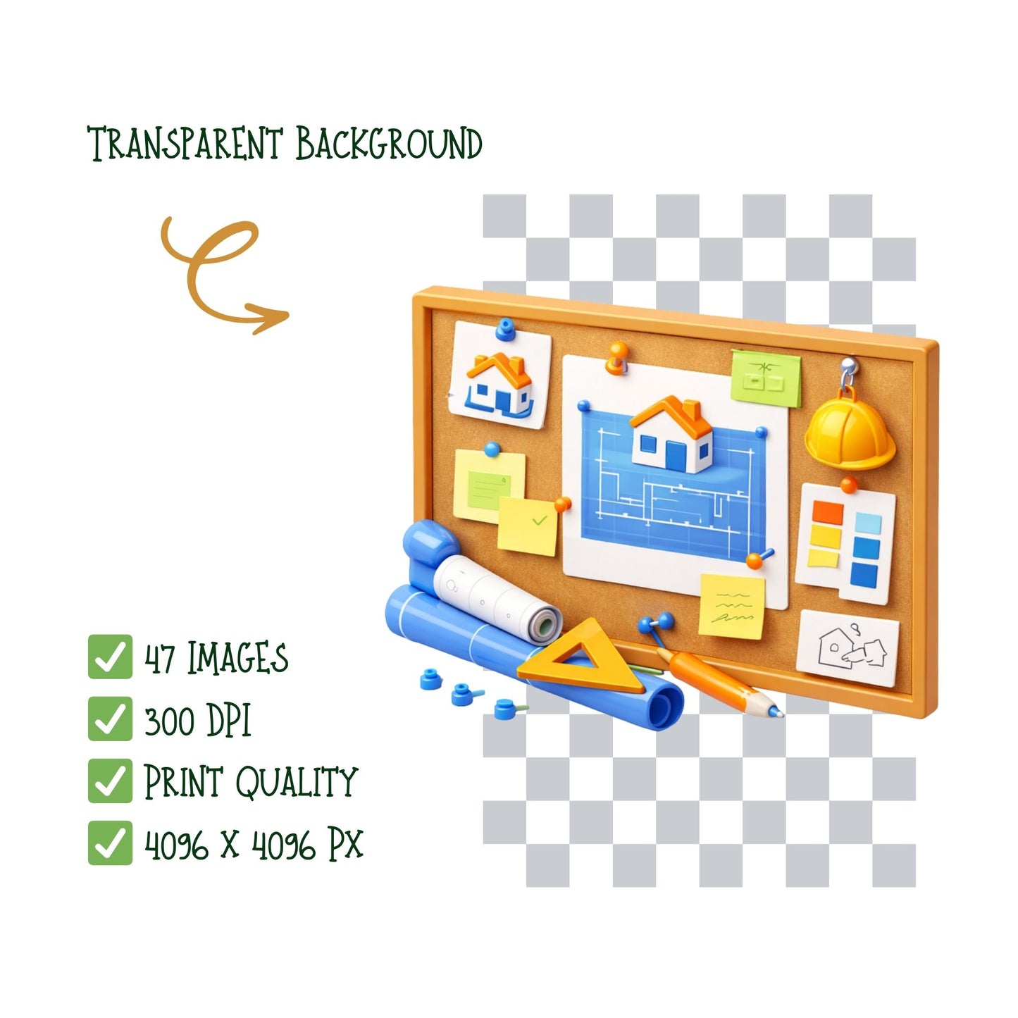 Architect Clipart Bundle, Architecture PNG Icons, Cute Construction Tools & Characters, Building Graphics