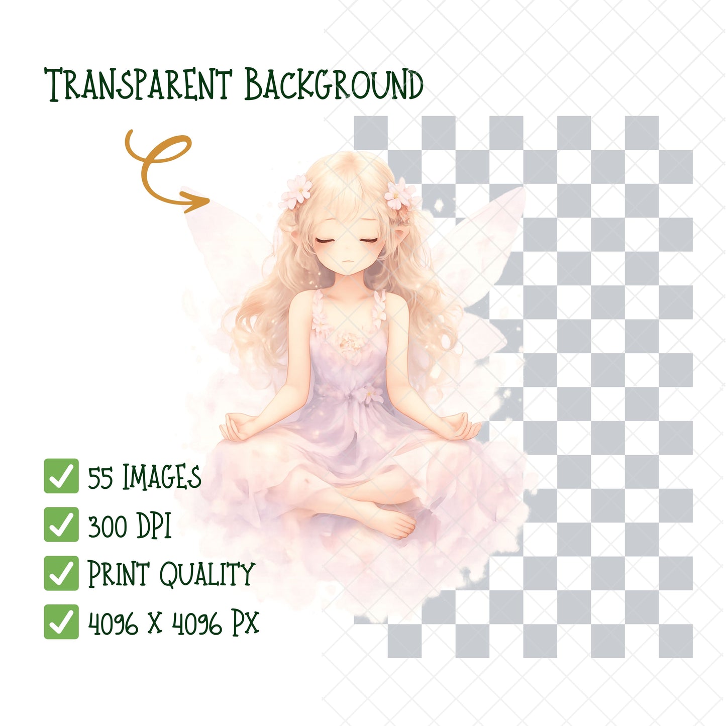 Fairy Clipart – 55 Watercolor Fairy PNG Files – Fantasy Pastel Fairies for Kids Crafts & Magical Designs