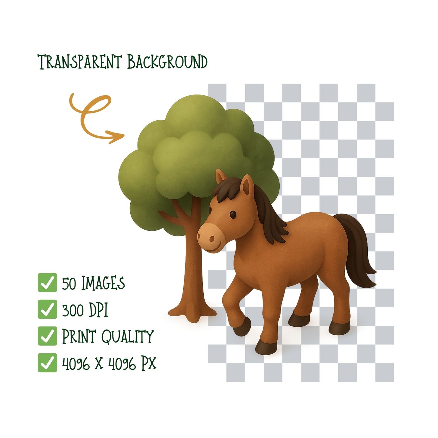Cute Horse & Pony Clipart Bundle – Farm Animal PNG Designs for Kids, Western Party & Crafts (50 Files)