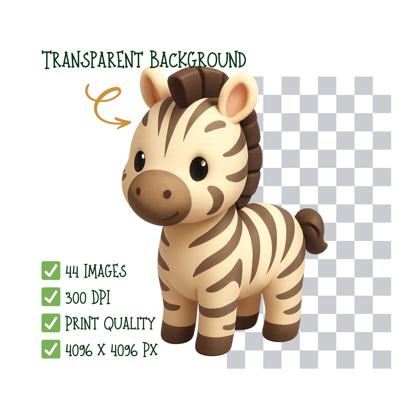 Zebra Clipart Bundle – 3D Isometric Safari PNGs (44 Files) – Cute Jungle Animals, Nursery & Classroom Graphics