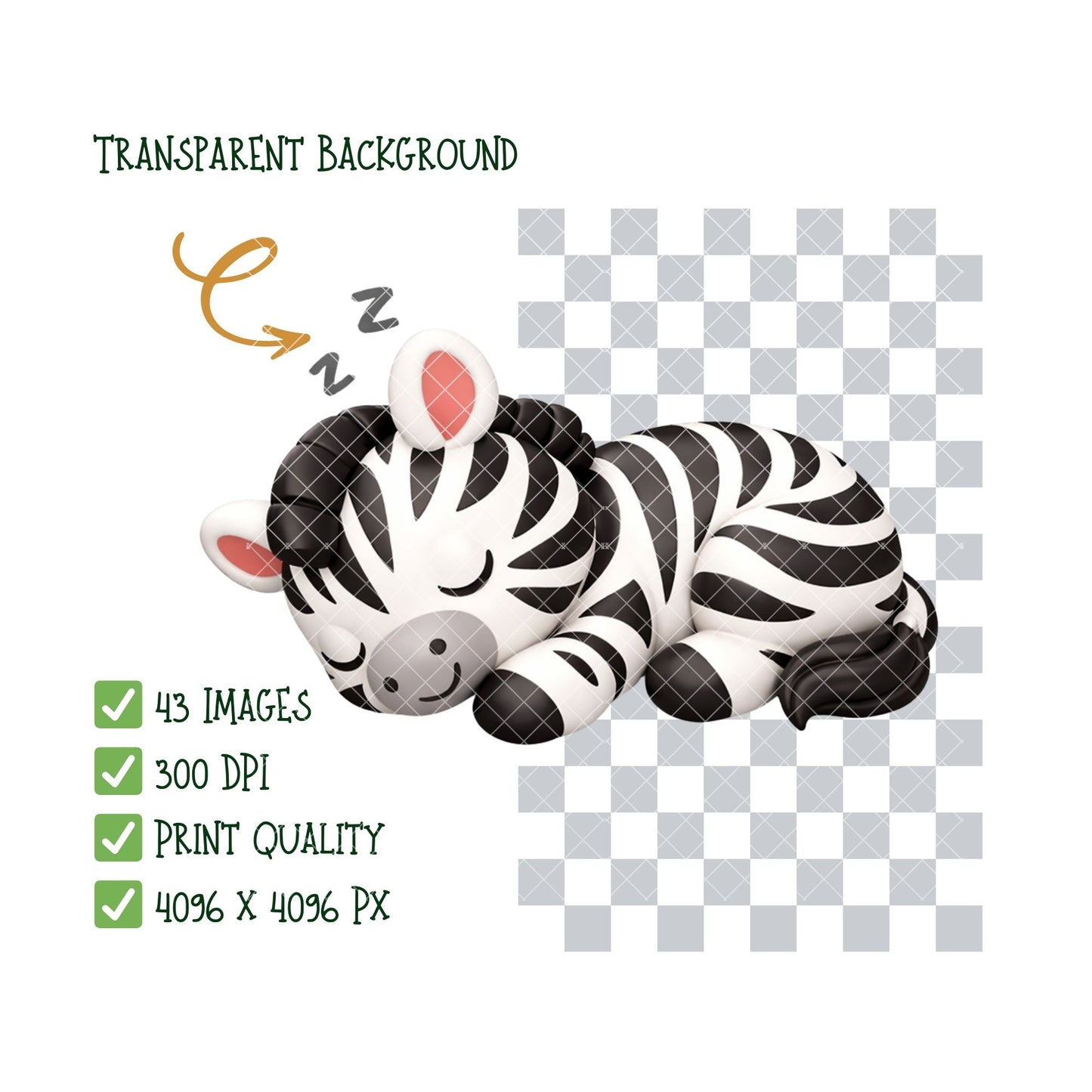 Zebra 3D Clipart – 43 Baby Zebra PNG Files – Cute Safari Jungle Animal Graphics for Nursery & Sublimation