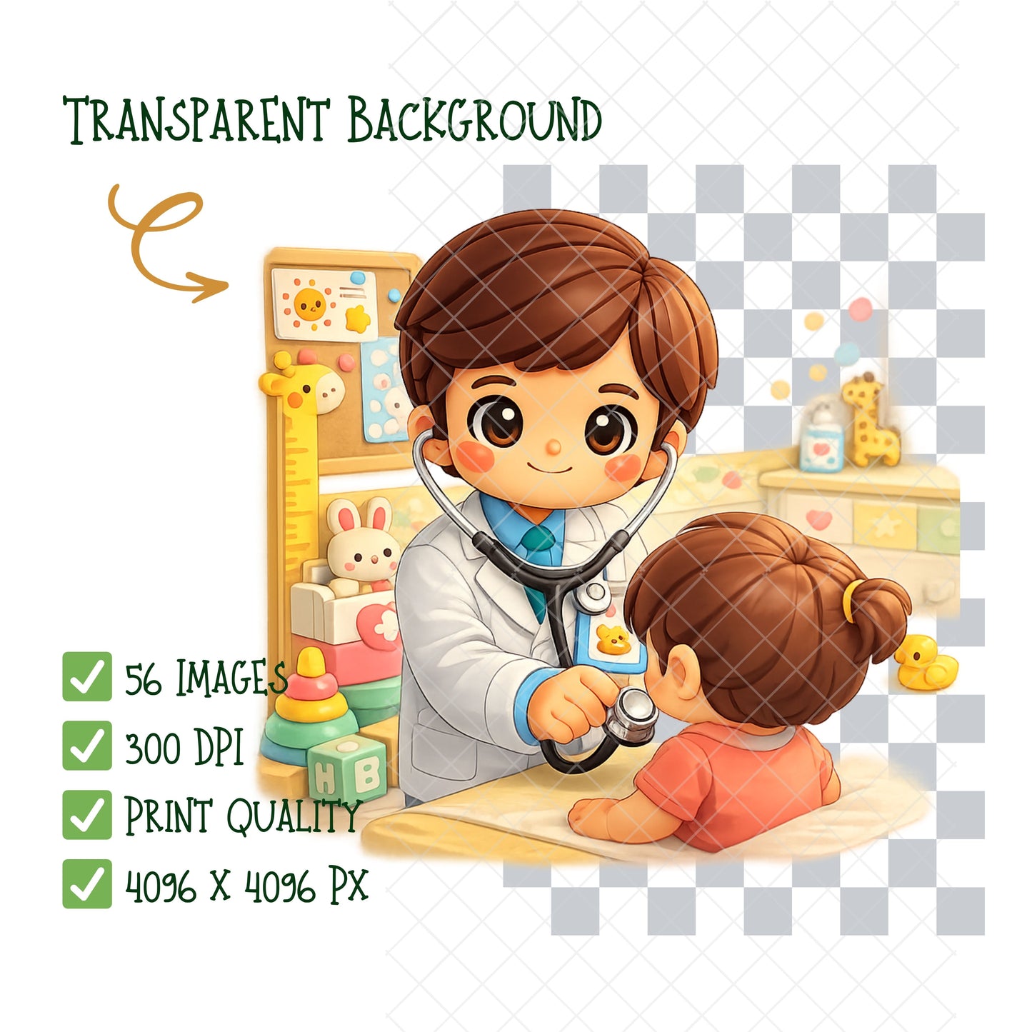 Pediatrician 3D Clipart PNG Bundle – 56 Kids Doctor & Healthcare Graphics for Clinics, Classrooms & Printables