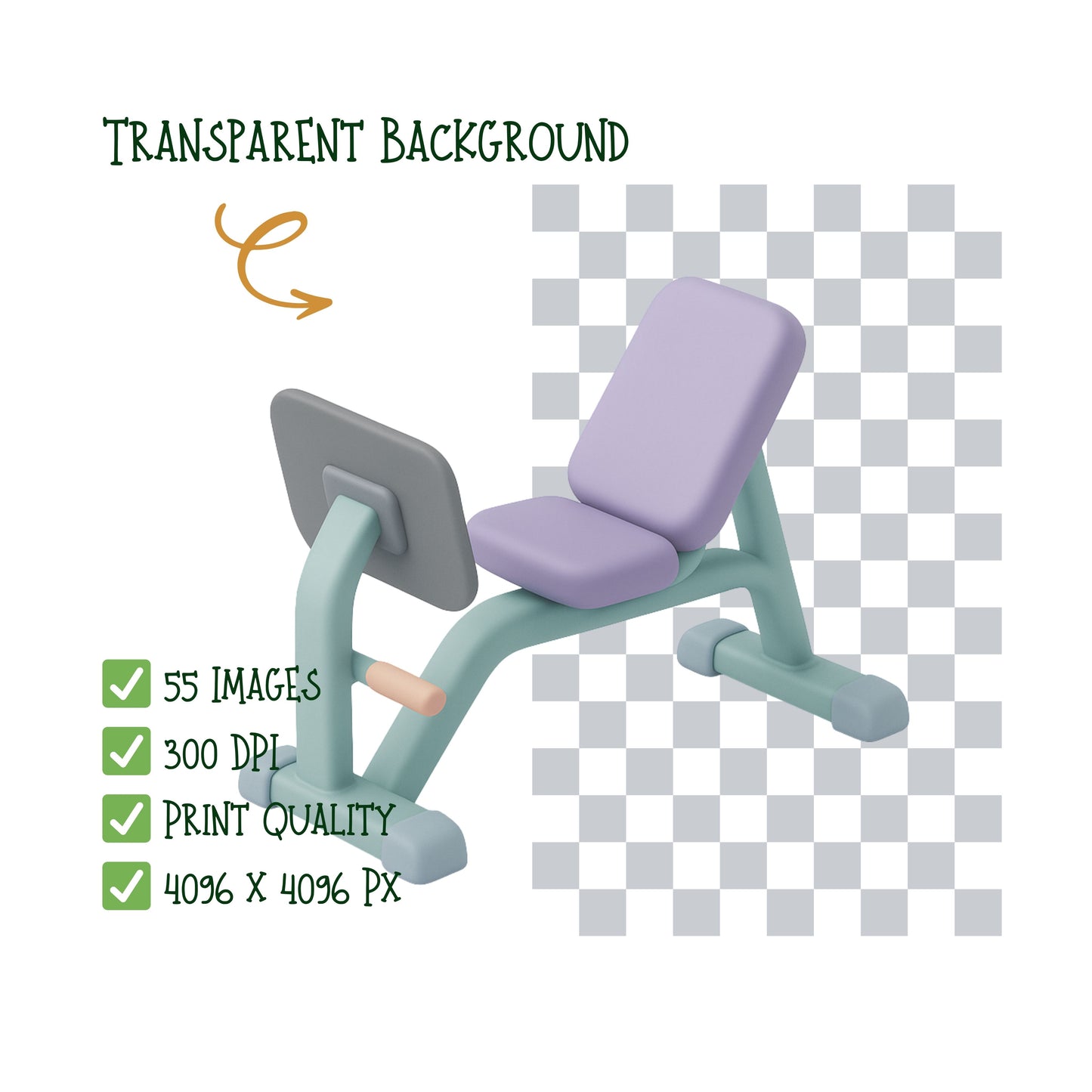 Health & Fitness 3D Clipart PNG Bundle – 55 Gym Equipment & Workout Graphics for Planners & Wellness Design