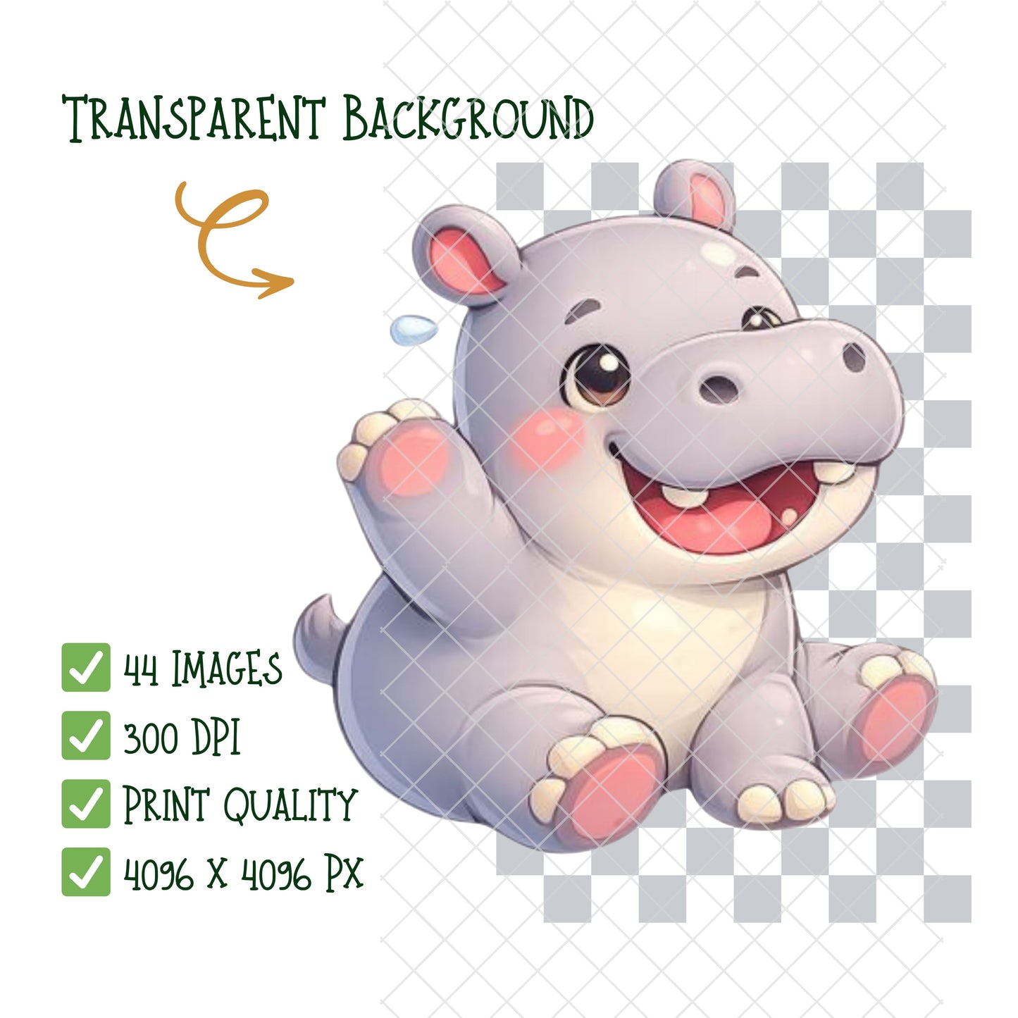Hippo 3D Clipart PNG Bundle – 44 Cute Jungle & Safari Baby Hippo Graphics for Nursery & Kids Crafts