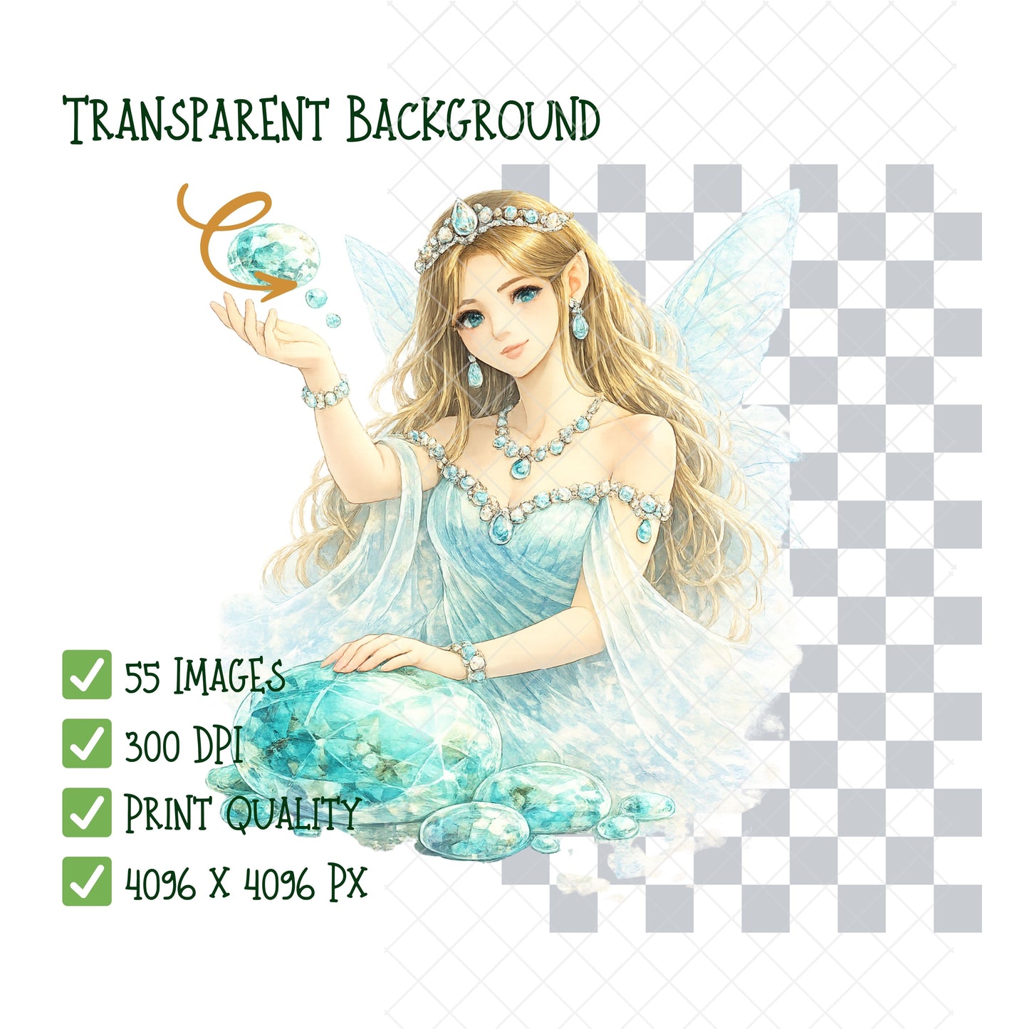 Birthstone Fairy Clipart – 55 Watercolor PNGs for 12 Gemstones – Zodiac Fairy Art, Birthday & Spiritual Graphics