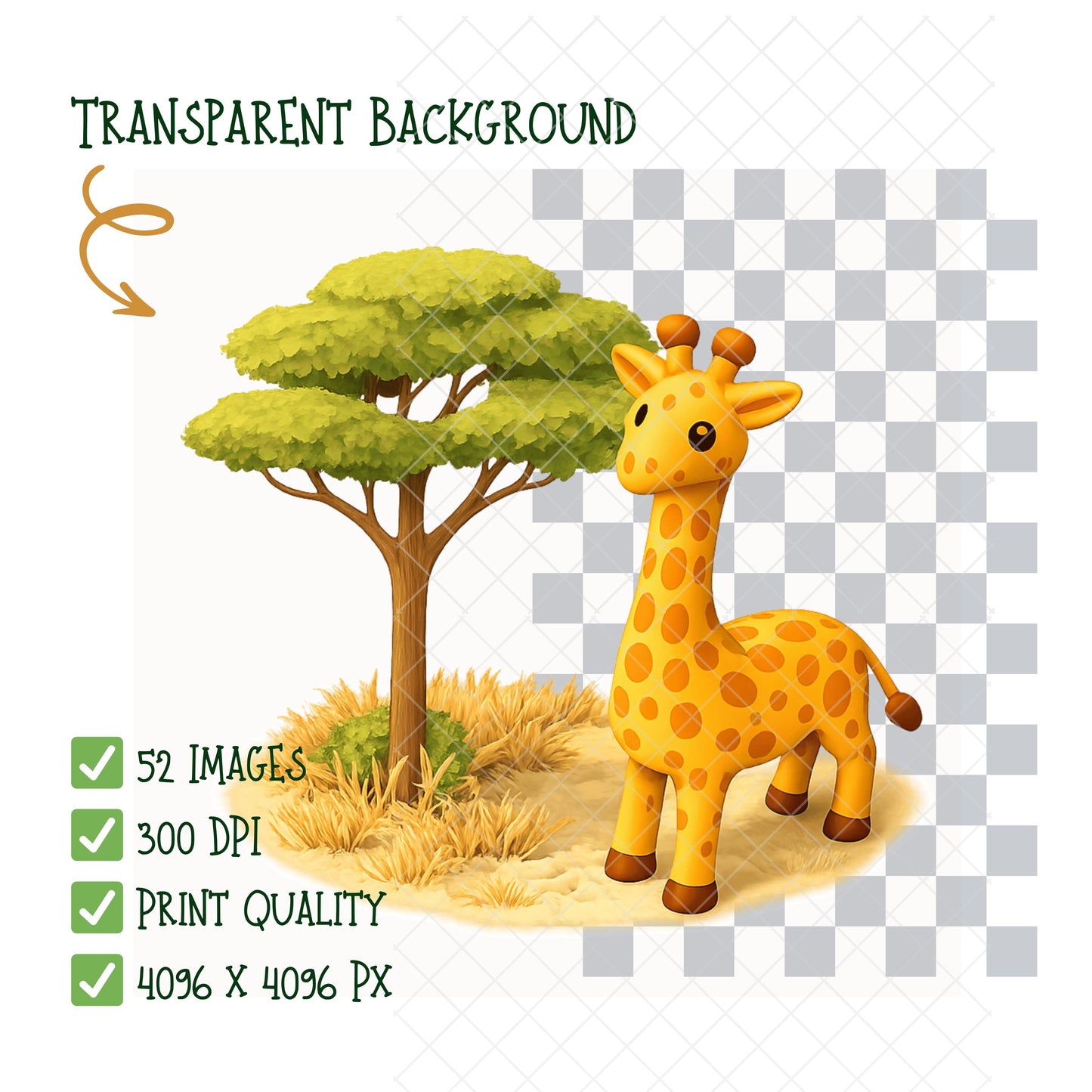 3D Giraffe Clipart Bundle – 52 Cute Isometric Jungle PNGs | Safari Nursery Art