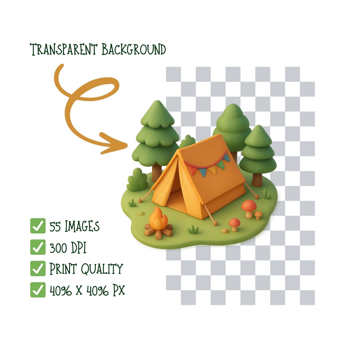 Summer Camping Clipart Bundle – Outdoor Adventure PNGs (55 Files) | Family Campfire, Tent & Hiking Art