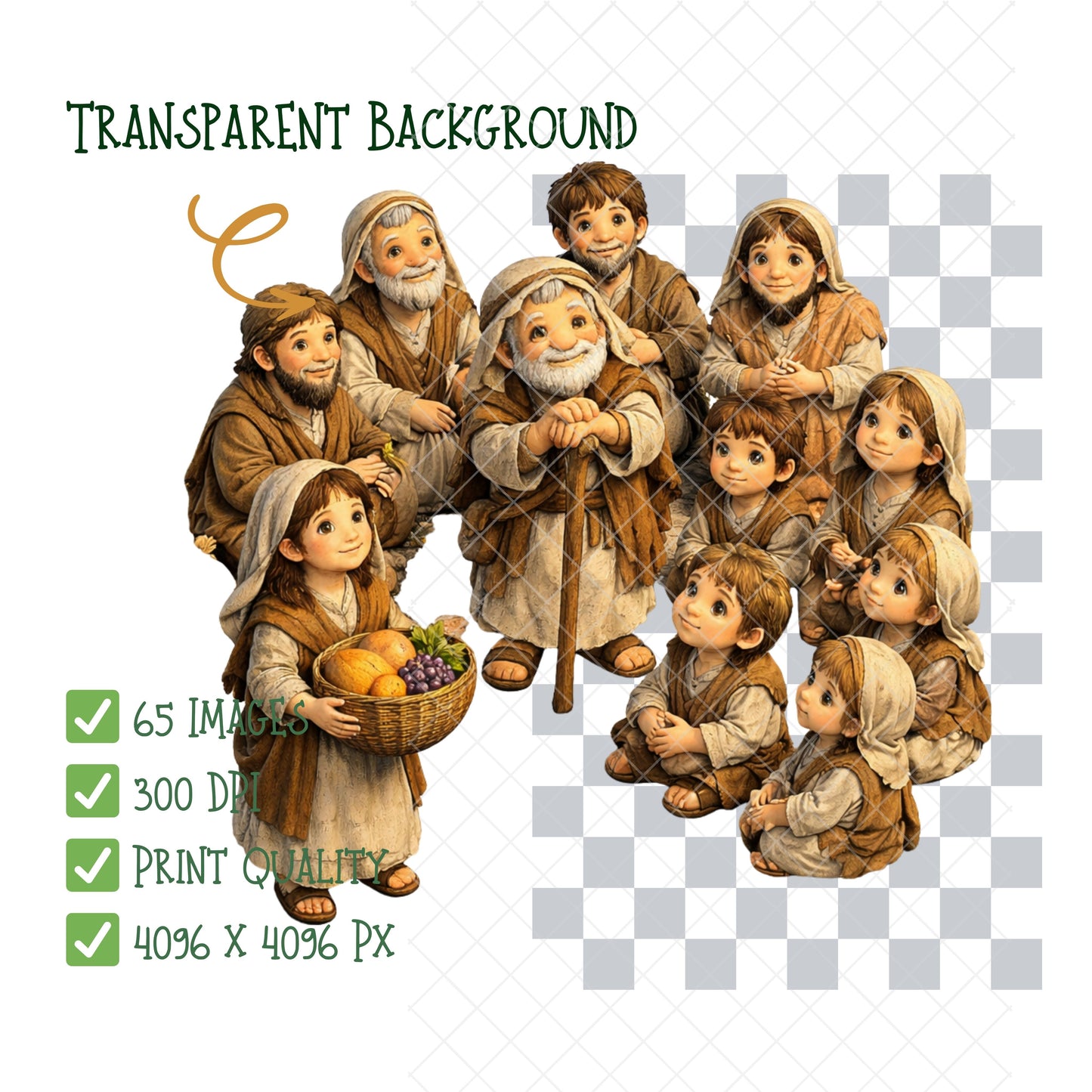 New Testament 3D Clipart Set – 65 Bible Story PNGs of Jesus, Miracles & Disciples for Teaching