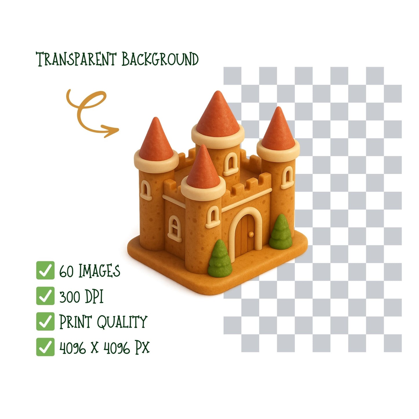 Gingerbread Village Clipart Bundle – 3D Christmas PNG, Candy House & Holiday Town Graphics, Cute Festive Clipart, 60 PNG