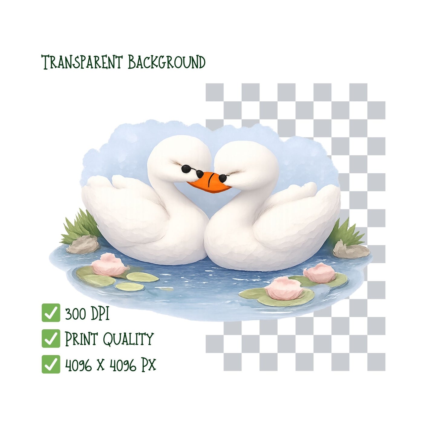 Swan Clipart Bundle – 3D Isometric PNG Graphics (40 Files) – Cute Swans & Ducklings, Nursery Art, Sublimation Design