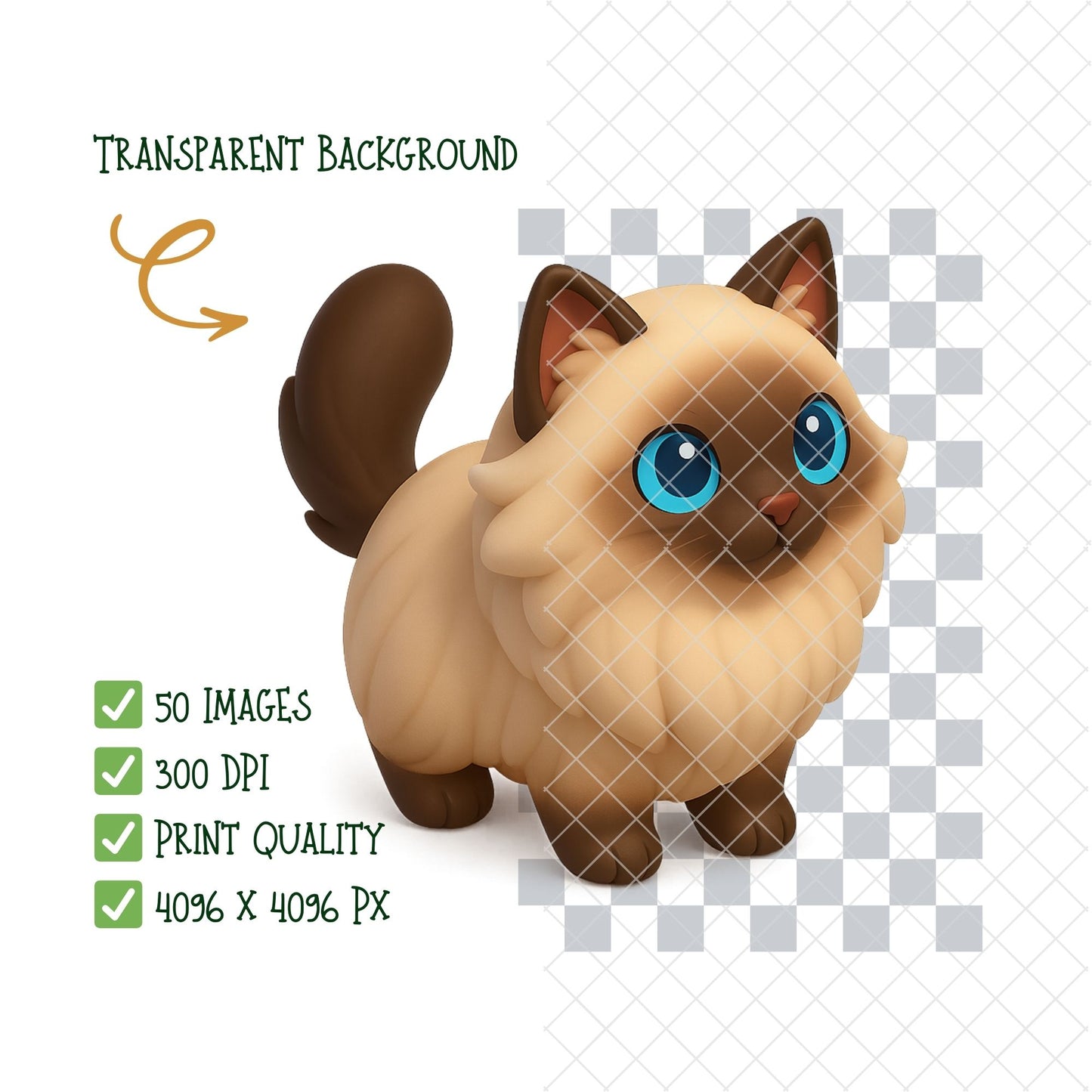 Cat Breeds 3D Isometric Clipart PNG Bundle – 50 Cute Cat Sticker Graphics (Persian, Siamese, Maine Coon & More)