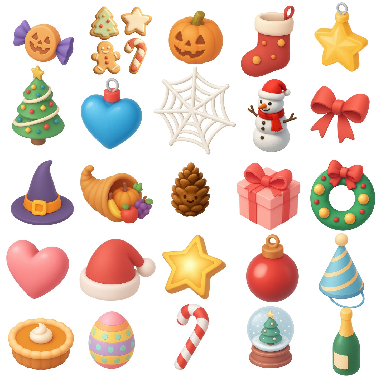 Holiday 3D Clipart PNG Bundle – 54 Seasonal Isometric Icons for Christmas, Halloween & More