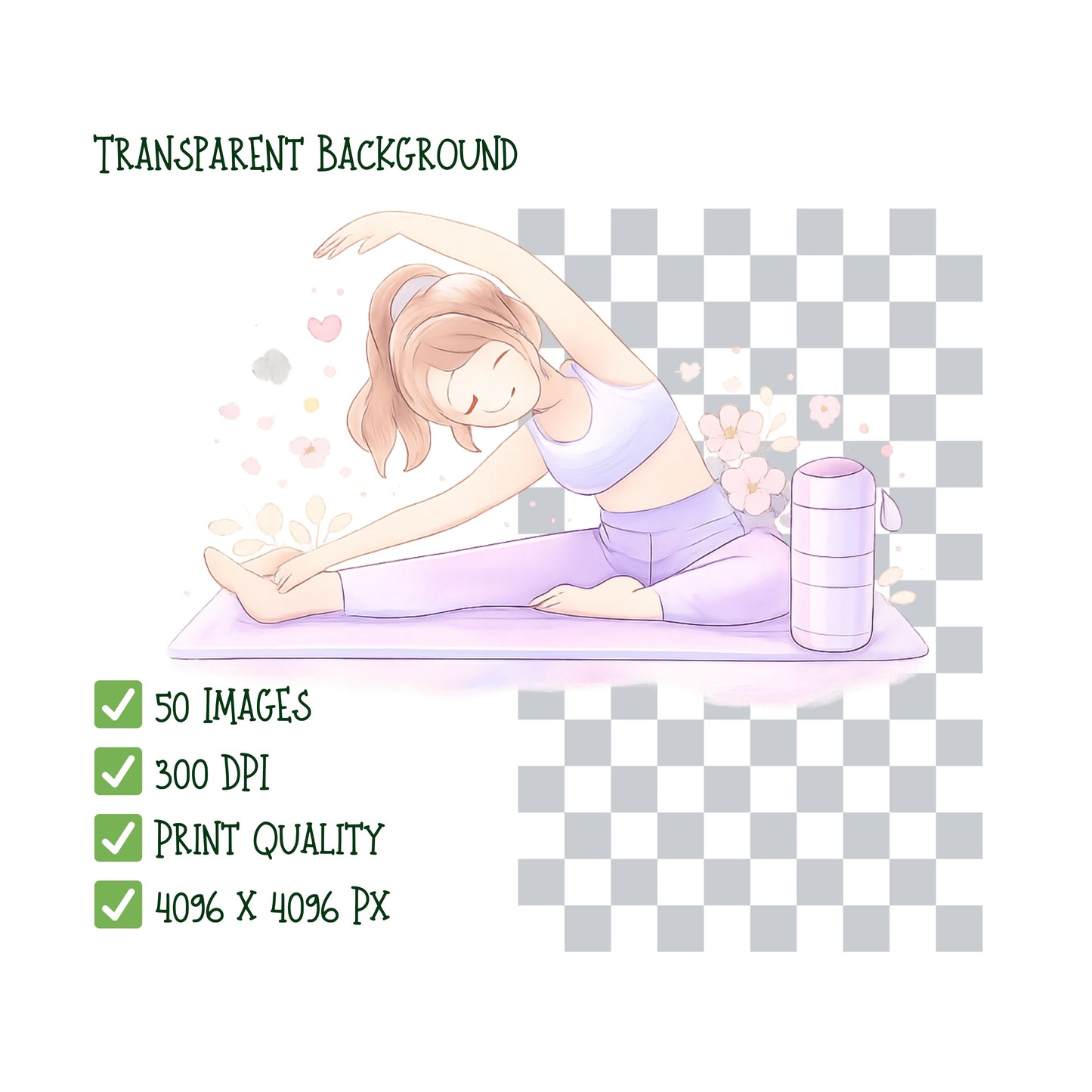 Fitness Gym Watercolor Clipart Bundle – Workout & Yoga PNG, Planner Stickers, Wellness Journal Art, Feminine Fitness Graphics, 50 PNG
