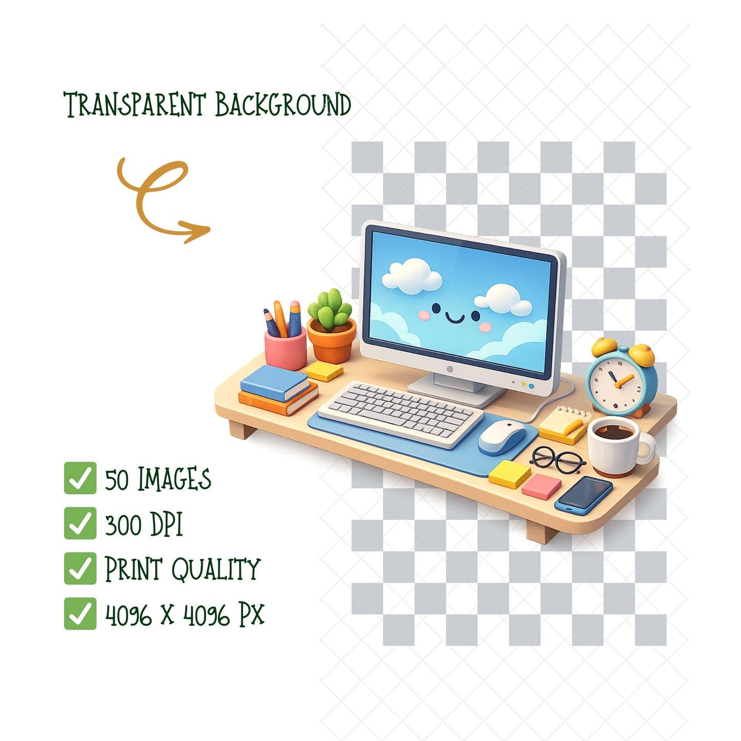 Office Productivity Clipart PNG – 50 Modern Business & Work Planner Graphics for Entrepreneurs