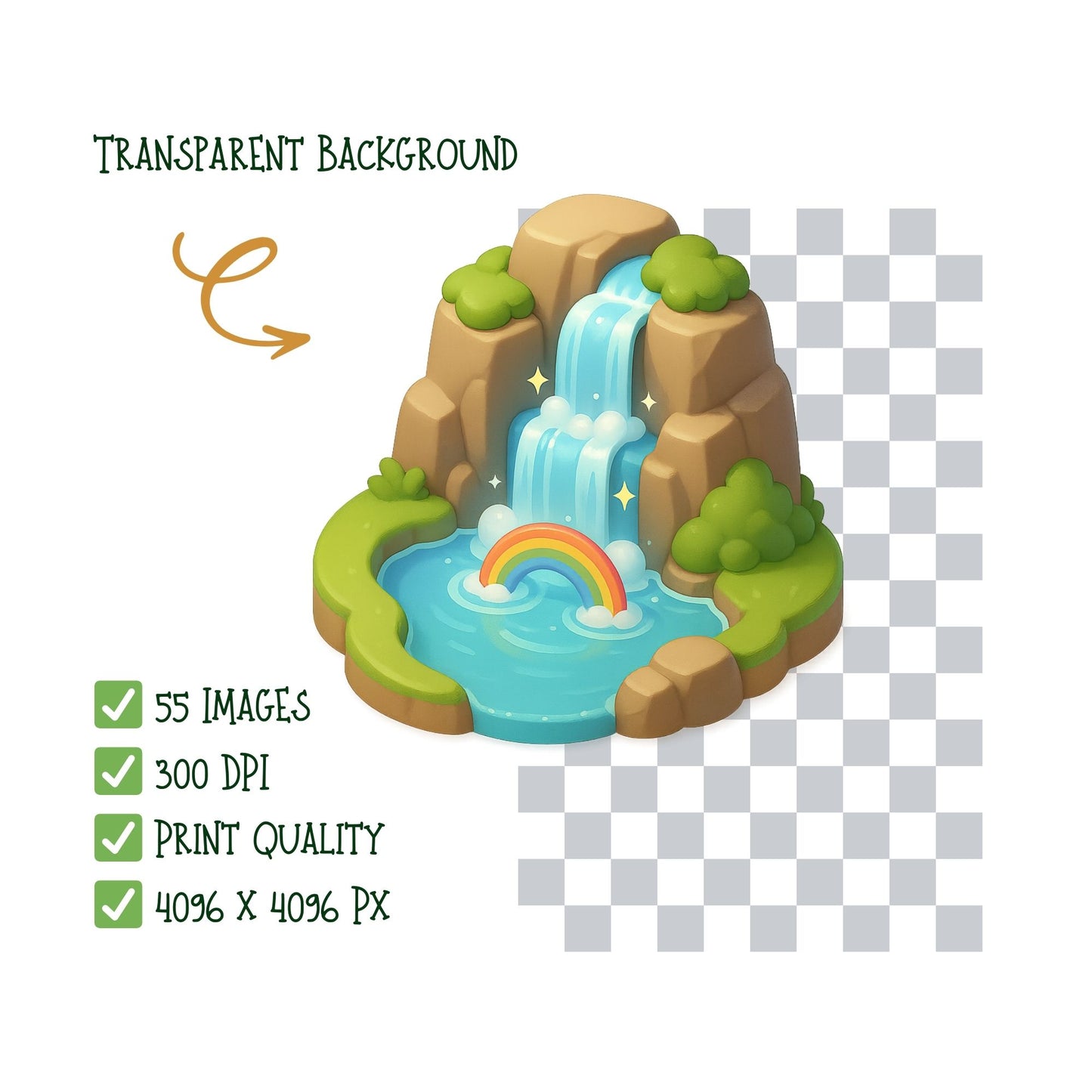 3D Nature Clipart Bundle, Isometric Environment PNG, Natural Landscape Graphics, Trees Mountains Rivers