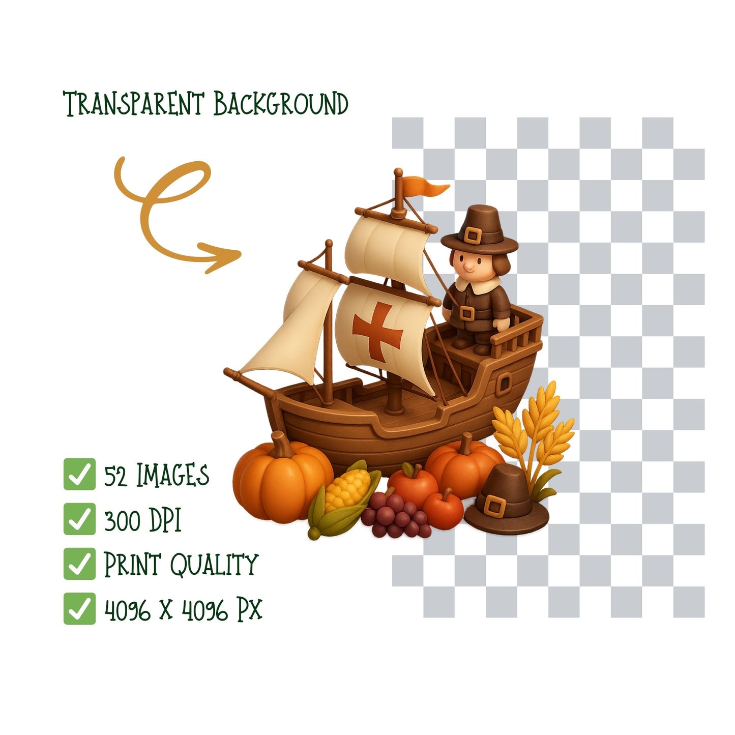 Thanksgiving & Autumn 3D Clipart – 52 PNG Fall Leaves, Turkey, Pumpkins & Harvest Decor