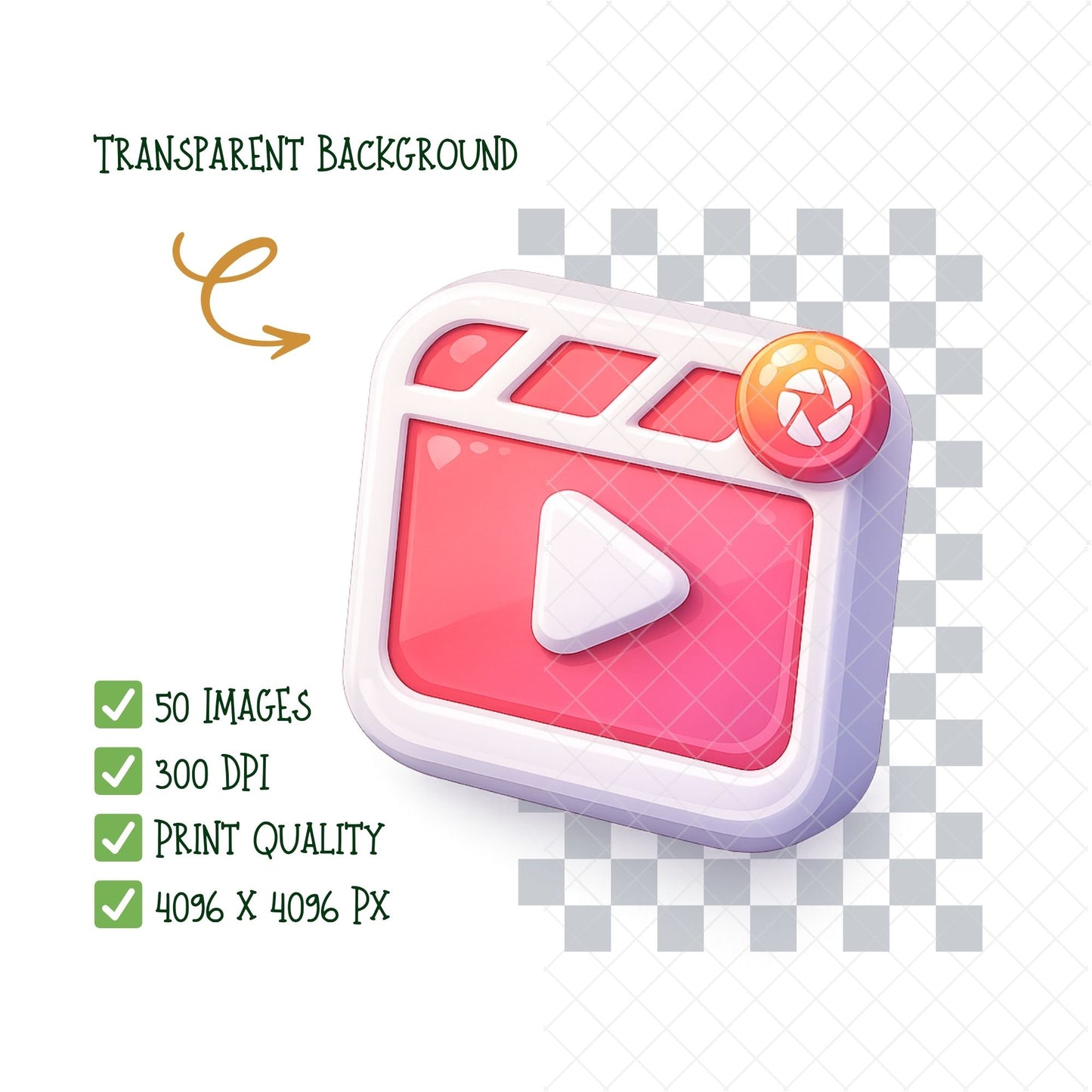 Kawaii Social Media Icons Clipart | 3D Cute UI Buttons PNG | Stream Overlay Graphics | YouTube TikTok Instagram Assets | Content Creator Bundle