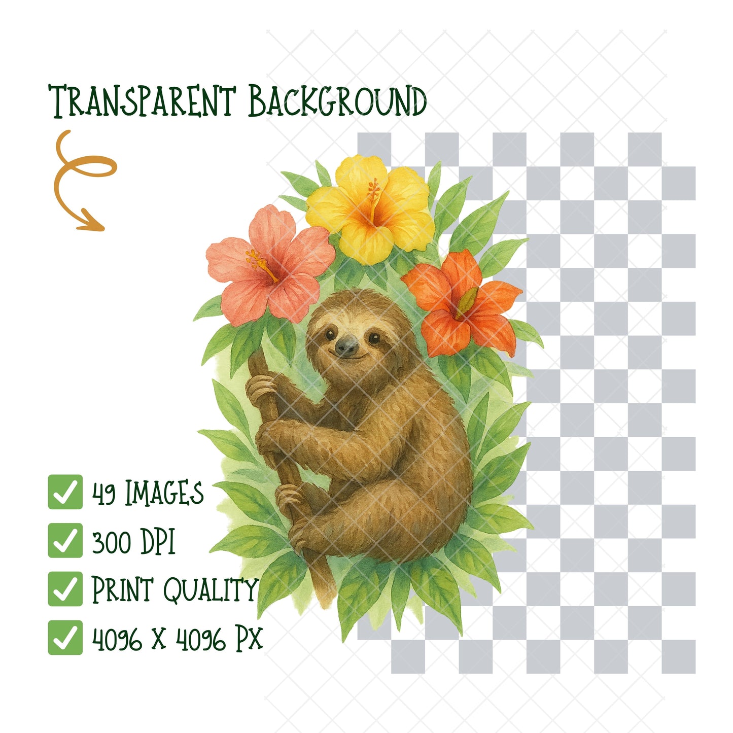 Rainforest Watercolor Clipart Bundle – Jungle Animals & Tropical Plants PNG, Nursery & Classroom Art, Nature Graphics, 49 PNG