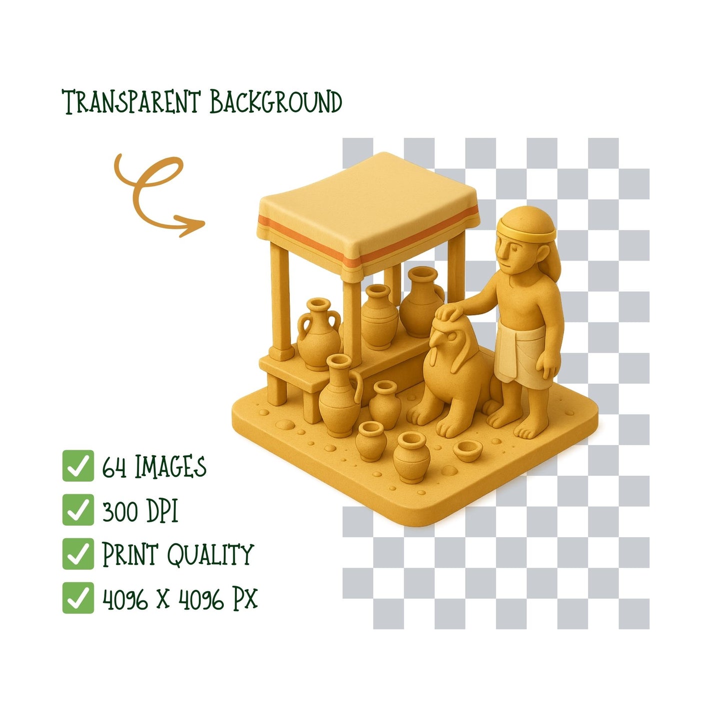 Ancient Egypt 3D Clipart Bundle – Pharaohs, Pyramids & Gods PNG, History Classroom Graphics for Teaching, Crafts & Projects, 64 PNG