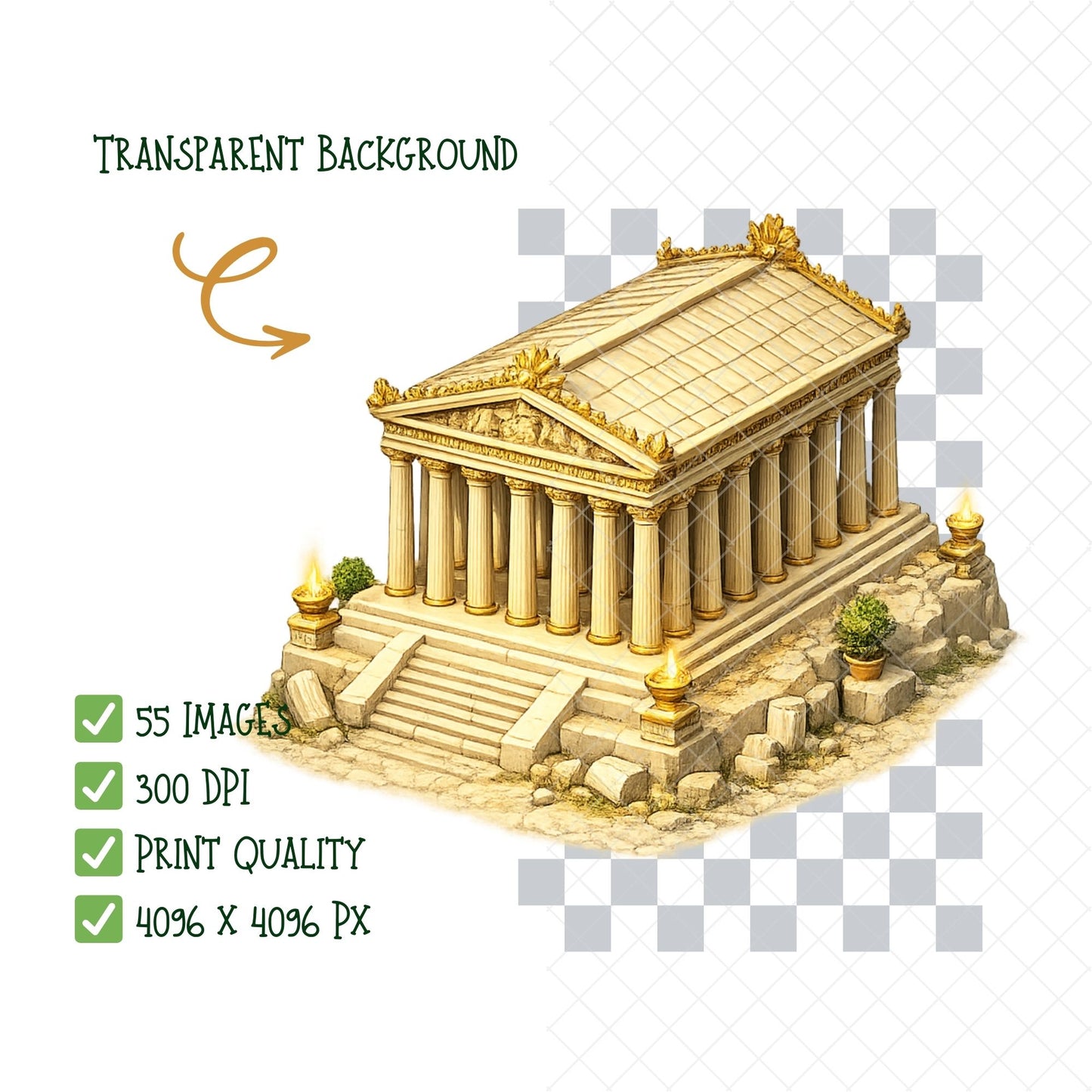 Ancient Greece 3D Clipart PNG Bundle – 55 Greek Mythology & History Graphics for Classroom Projects