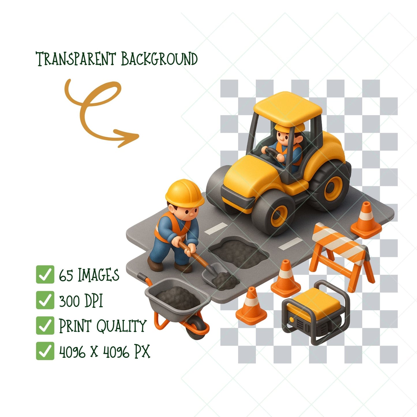 Construction Site Clipart – 65 3D PNG Files | Builders, Tools, Machinery, Trucks & Workers