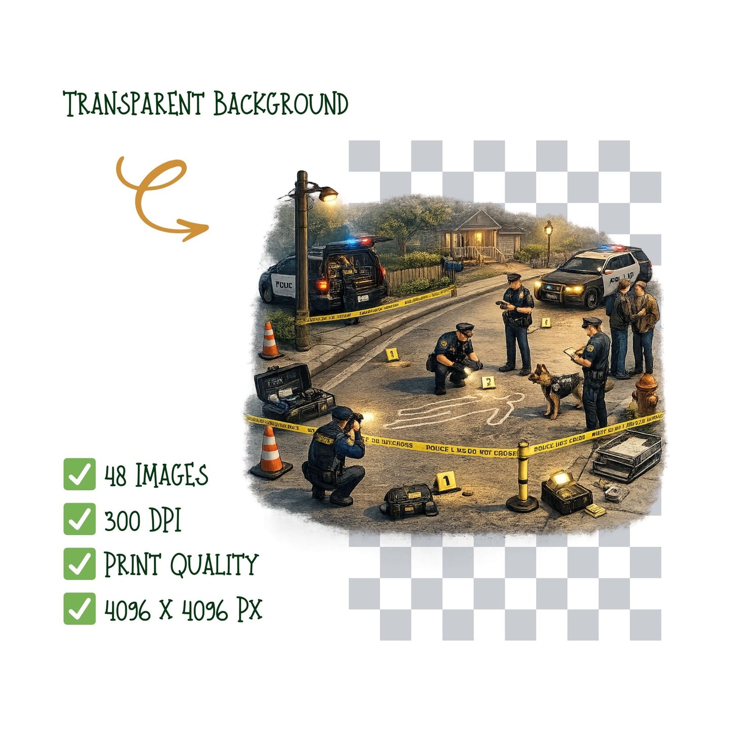 Police 3D Clipart PNG Bundle – 48 Officers, SWAT, Detectives & K9 Unit Graphics for Classroom & Crafts
