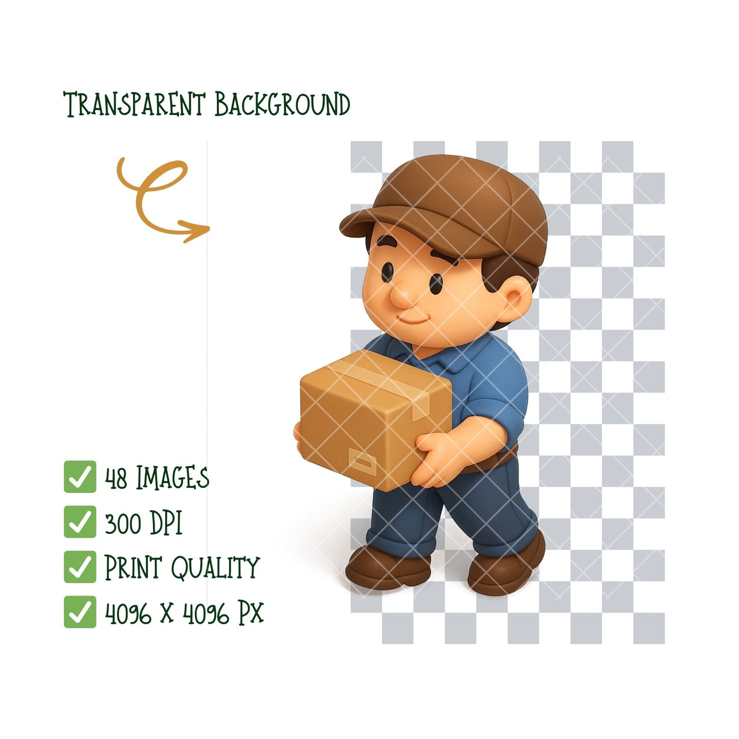 Mail Carrier Clipart Bundle, Cute Delivery PNG Icons, Courier & Shipping Graphics for Small Business