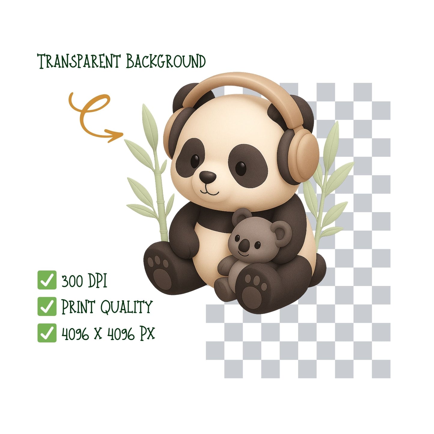 Cute Panda Clipart Bundle – 3D Isometric Panda PNG, Kawaii Animal Stickers, Planner & Sublimation Graphics, 50 PNG