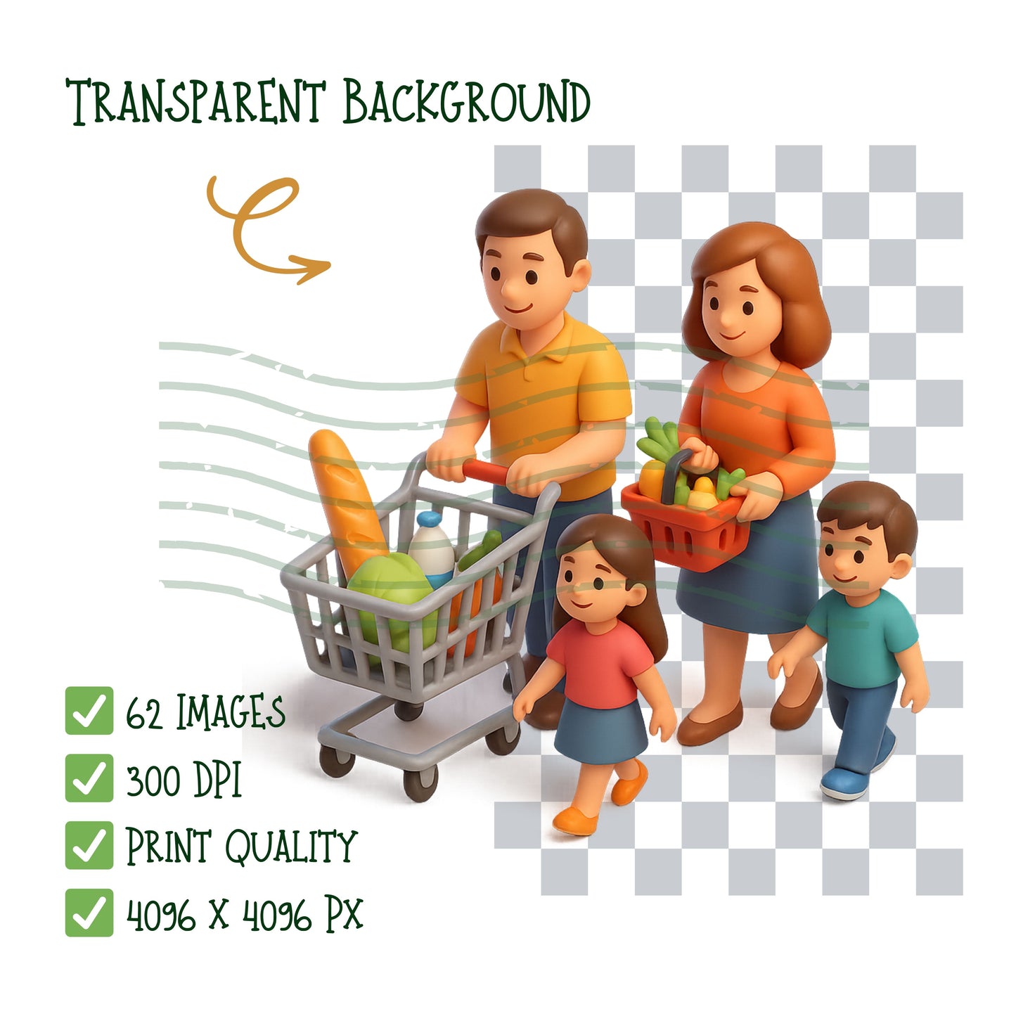 Supermarket Grocery Store Clipart – 60 3D PNG Files | Shopping Cart, Cashier, Food & Market Scenes