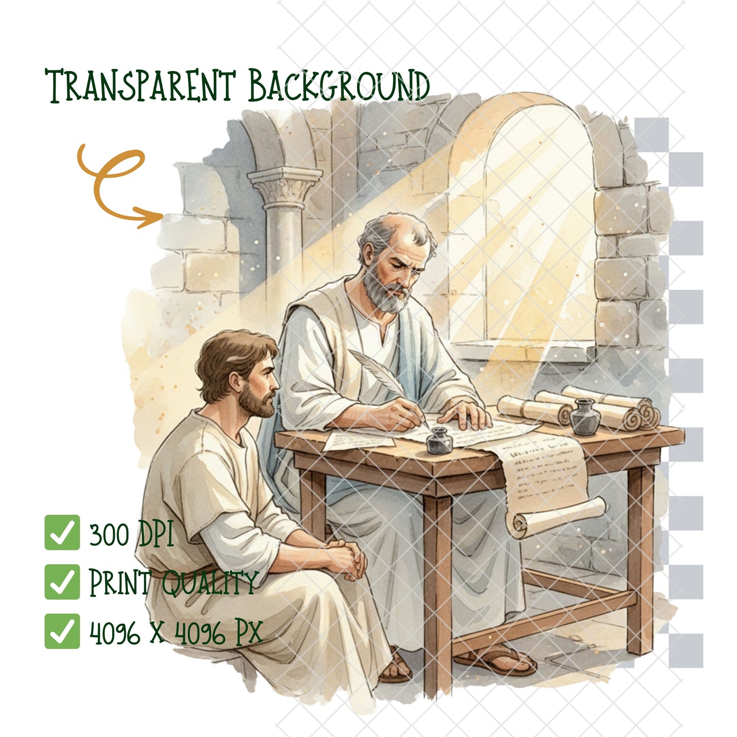 Acts of the Apostles Watercolor Clipart PNG Bundle – 60 Christian Bible Story Illustrations