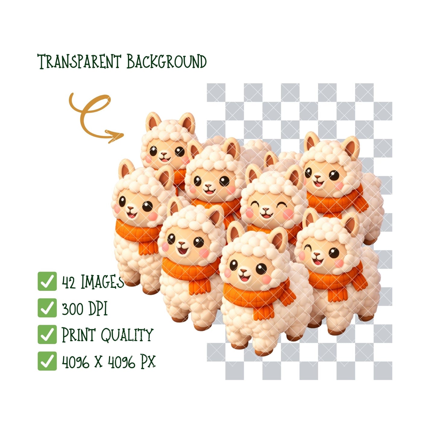Llama 3D Clipart – 42 Cute Llama PNG Files – Baby Llama Nursery Art, Fall & Superhero Sublimation Graphics