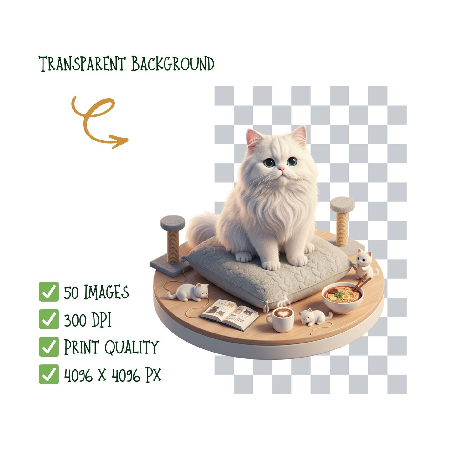 3D Cat Kitten PNG Clipart Bundle – Isometric Pet Lover Graphics | Cozy Cats, Cat Trees, Yarn, Tea Cups (50 Files)