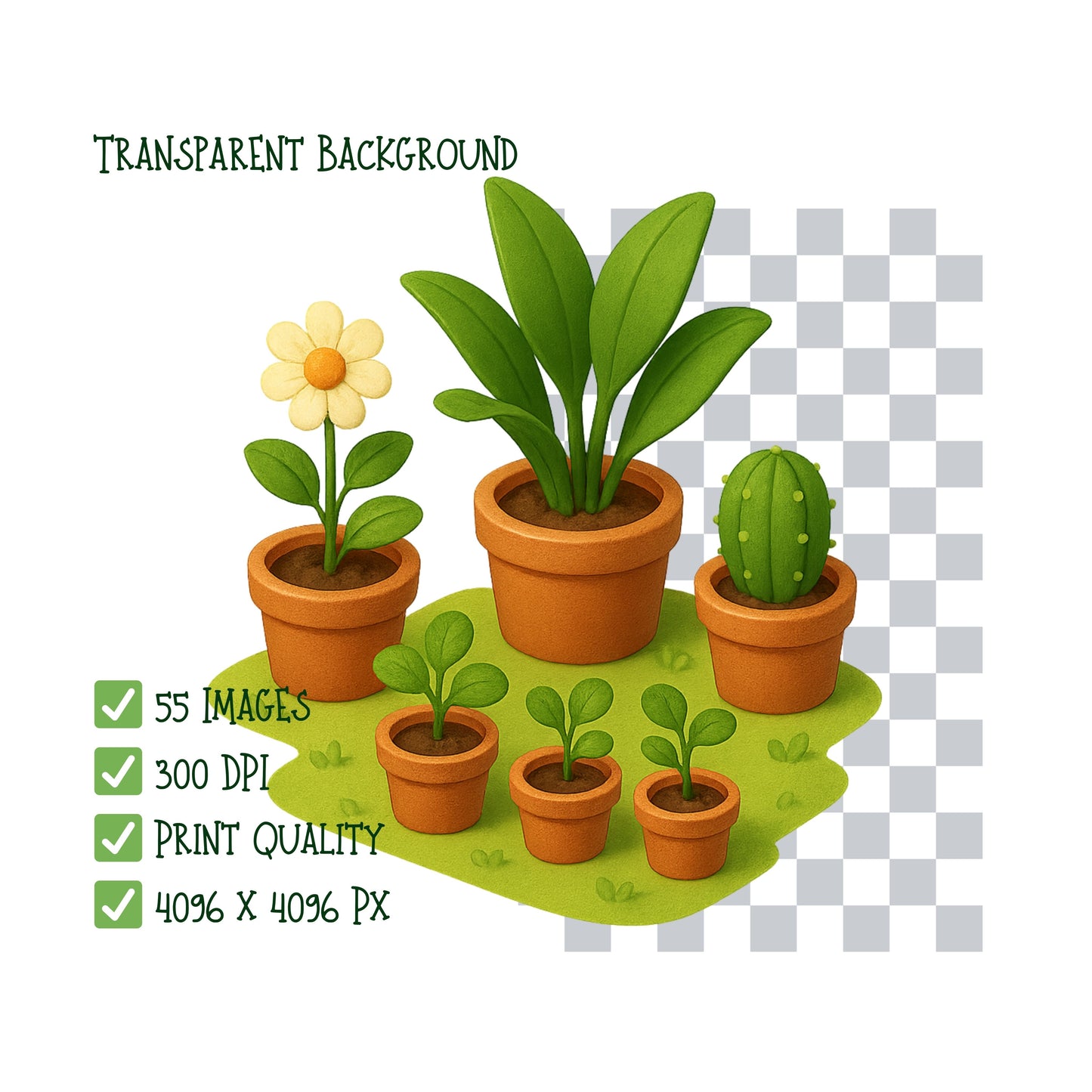Gardening Clipart Bundle – 55 Isometric Garden PNGs – Tools, Plants, Vegetable Beds & Spring Planner Graphics