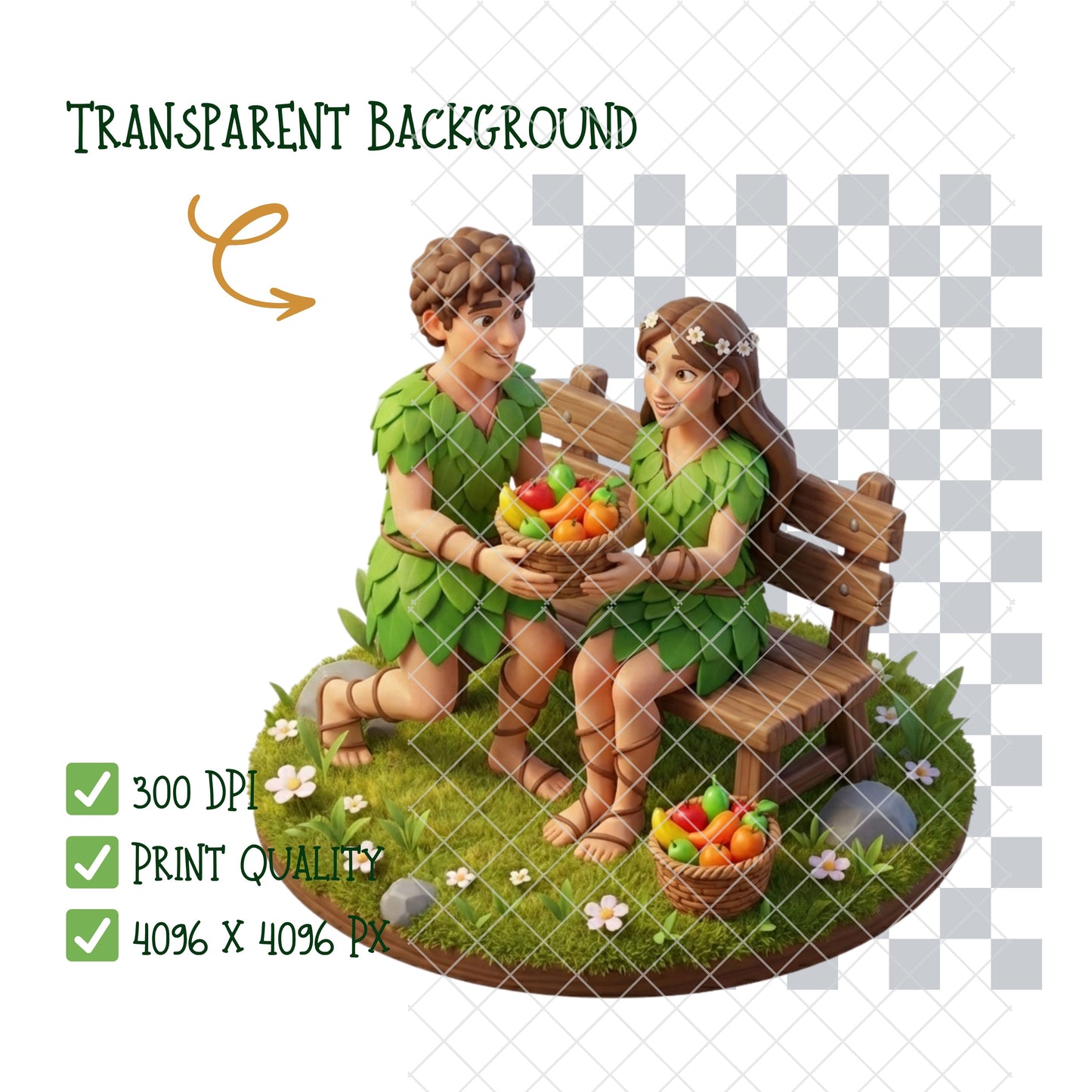 Adam and Eve Safe 3D Clipart PNG Bundle – 60 Garden of Eden Christian Bible Graphics