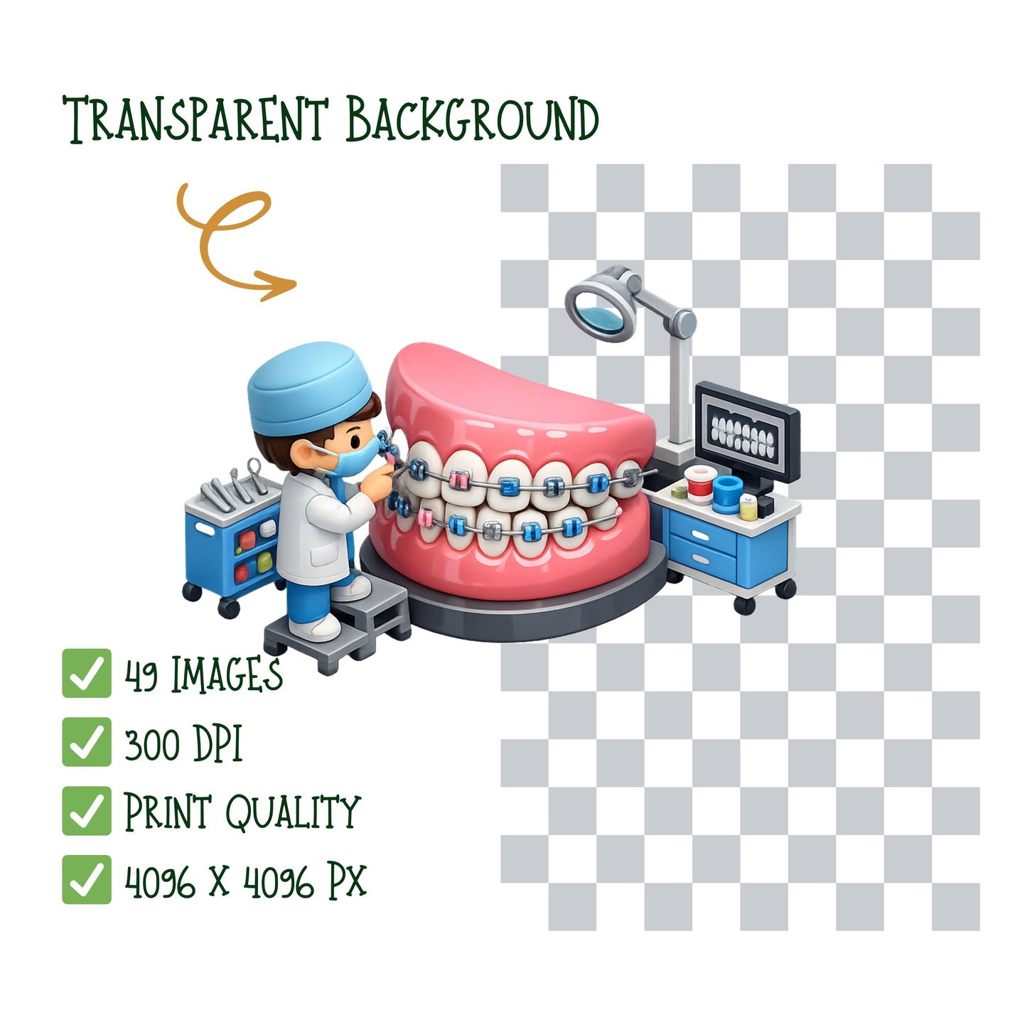 Dentist 3D Clipart Bundle – Dental Tools & Kids Dentist PNG (49 Files) – Oral Health Graphics, Classroom & Dental Office Decor