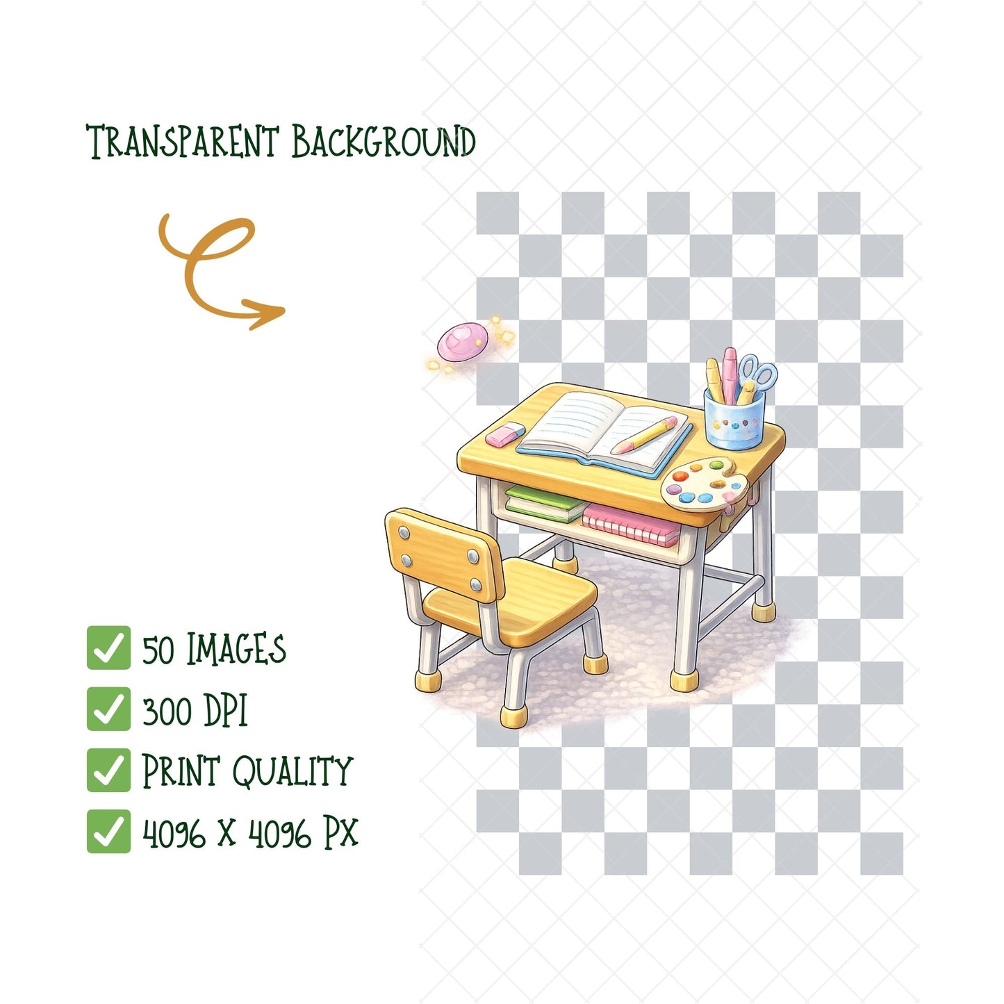 Classroom School Supplies Clipart PNG – 50 Pastel Education Graphics for Teachers, Planners & Kids Crafts