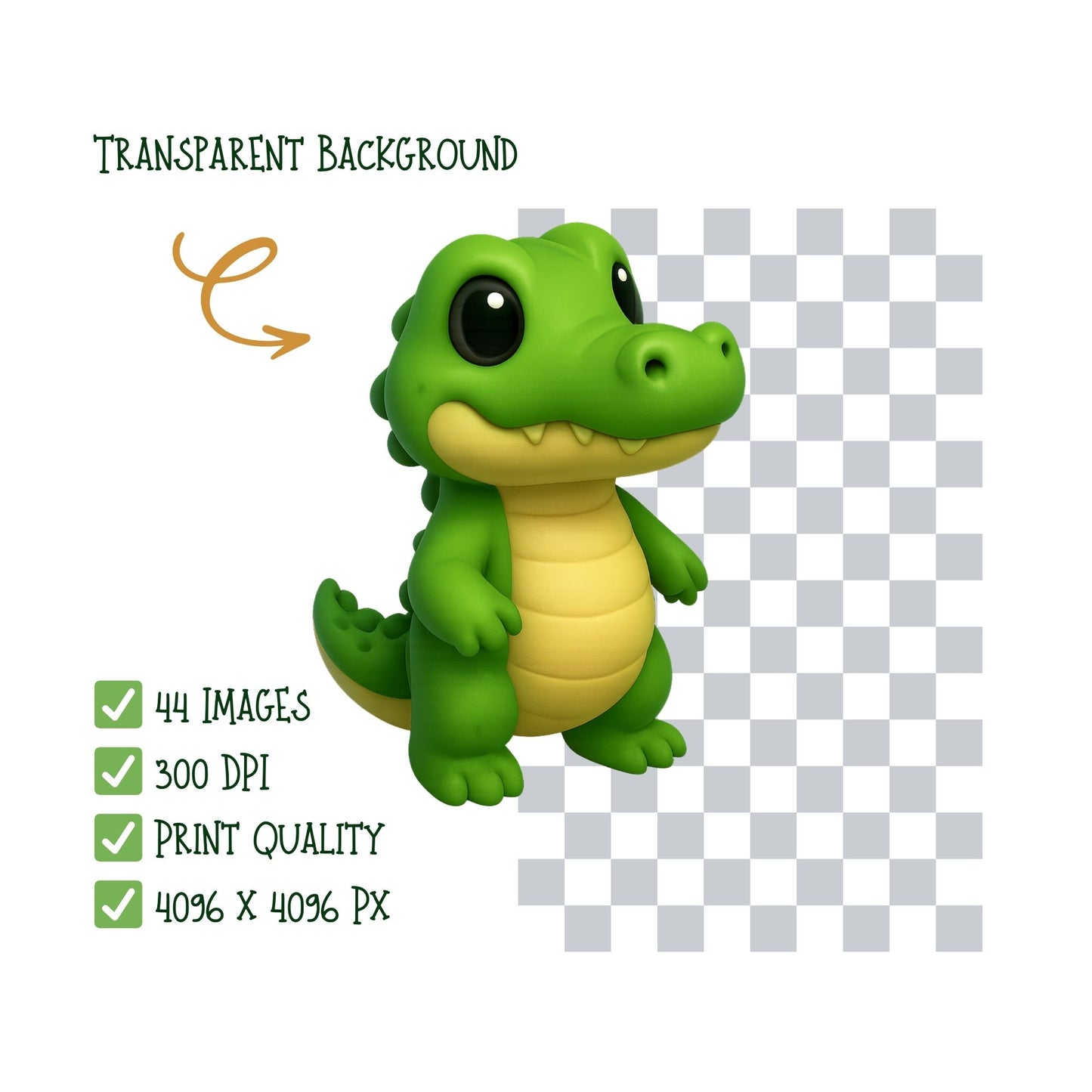 Cute Crocodile 3D Clipart Set – Jungle Animal PNG for Kids & Nursery (44 Files)