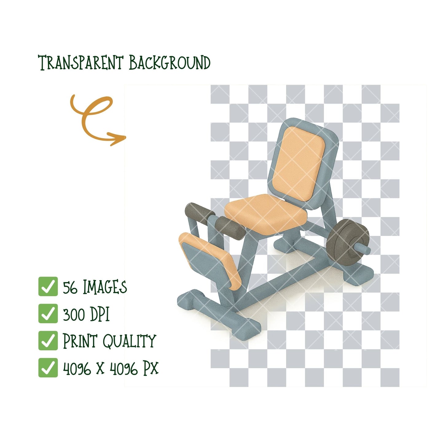 3D Fitness Clipart Bundle, Health Workout PNG, Isometric Gym Equipment, Fitness Planner Graphics