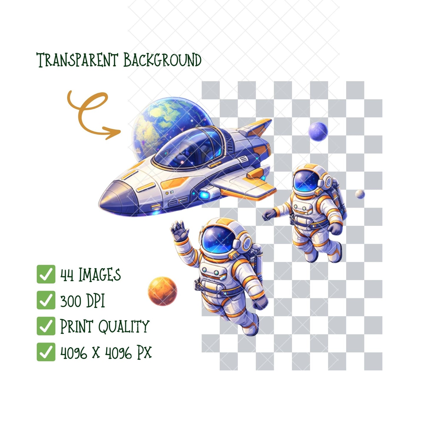 Astronaut 3D Clipart Bundle – 44 Space PNG Files – STEM Classroom Decor, Kids Crafts & Party Printables