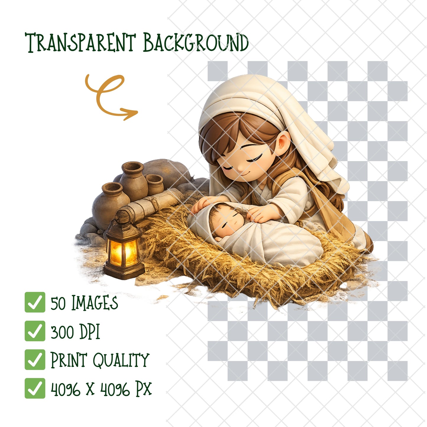 Nativity 3D Clipart PNG Bundle – 50 Christmas Bible Scene Graphics for Sunday School & Church