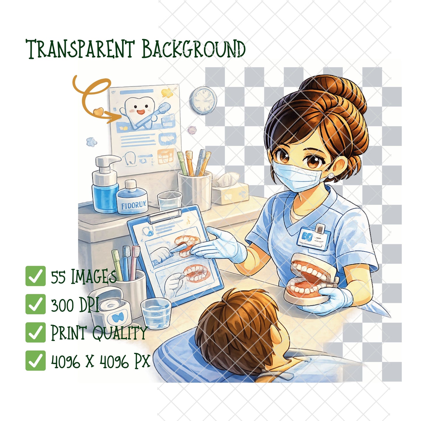 Dental Hygienist 3D Clipart PNG Bundle – 55 Dentist Office & Oral Care Graphics for Education & Marketing