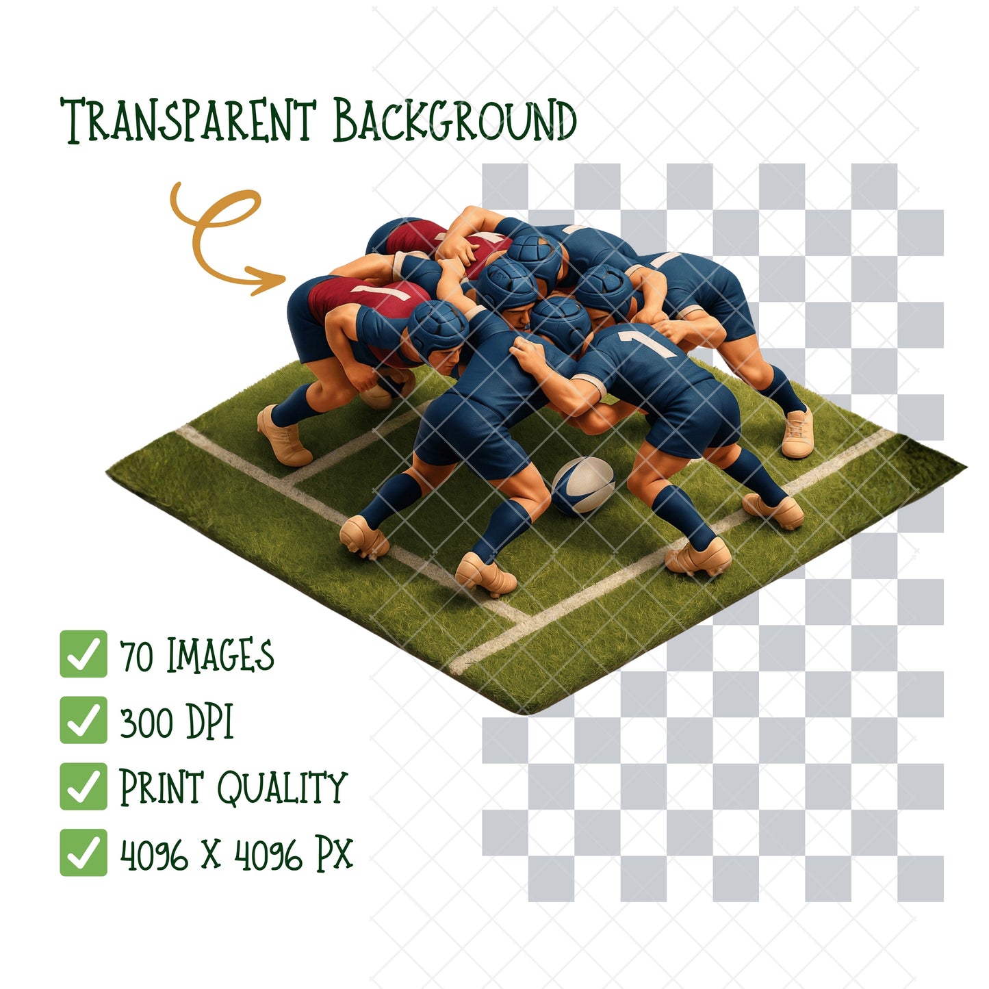 Rugby 3D Clipart Bundle – Rugby Players in Action PNG, Sports Team Graphics, Balls, Helmets & Victory Poses, 70 PNG