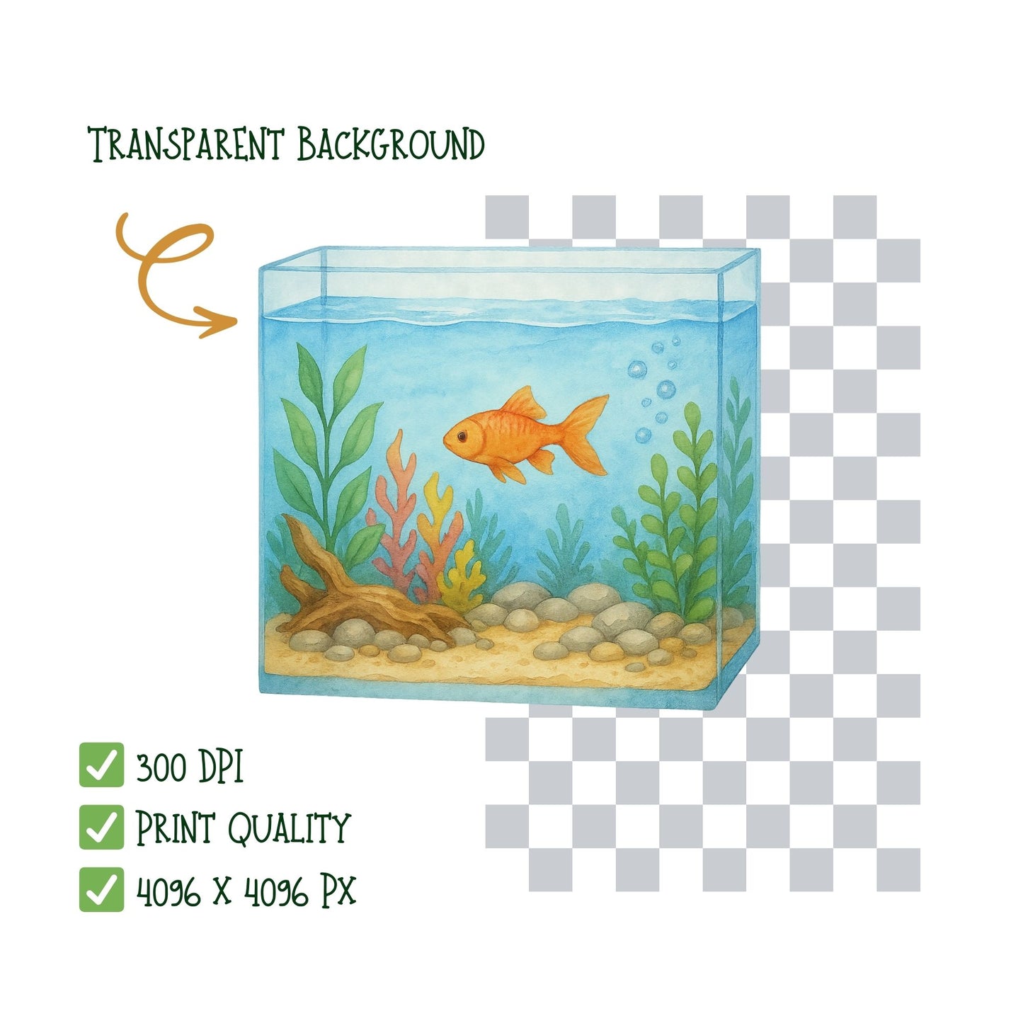 Watercolor Aquarium Clipart Bundle – Fish & Tank PNG, Under the Sea Animals, Kids Ocean Graphics, Educational Fish Art, 51 PNG
