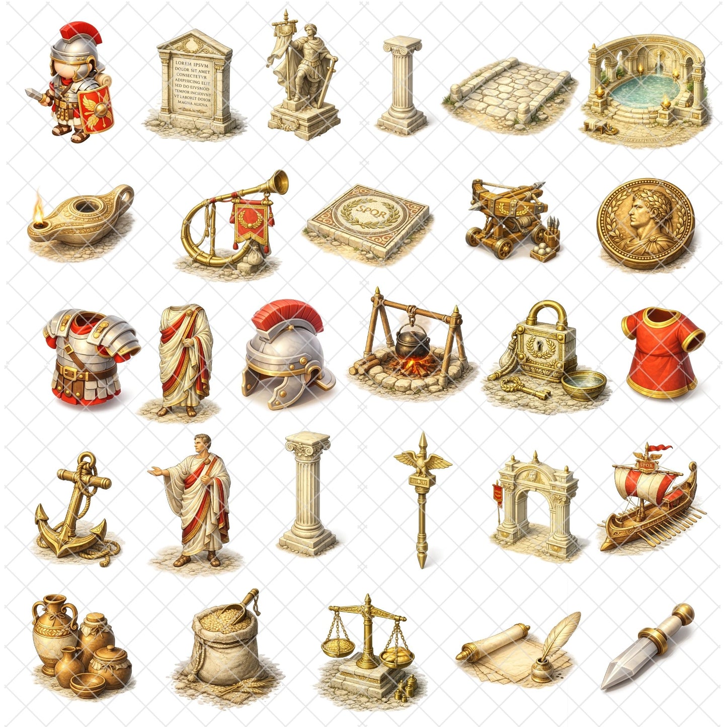 Ancient Rome 3D Clipart PNG Bundle – 55 Roman Empire Soldiers, Colosseum & History Graphics