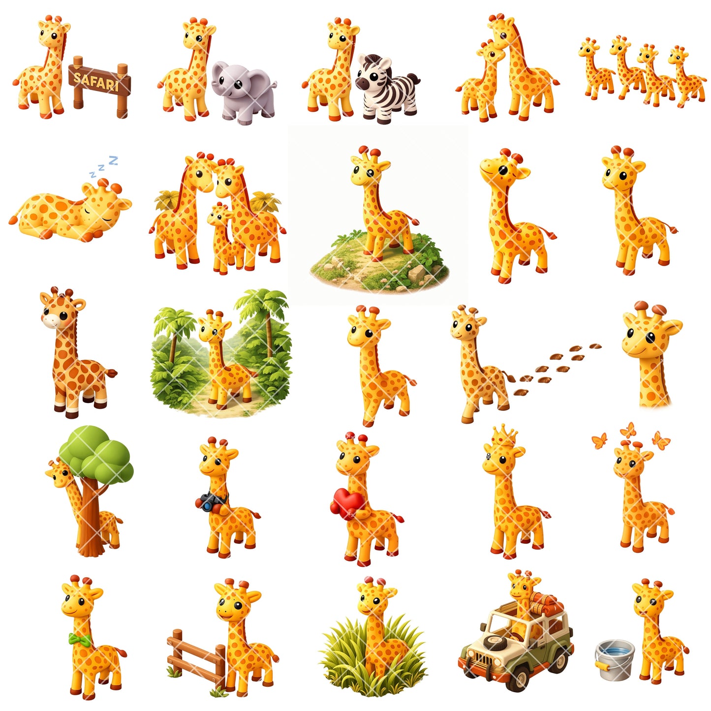 3D Giraffe Clipart Bundle – 52 Cute Isometric Jungle PNGs | Safari Nursery Art