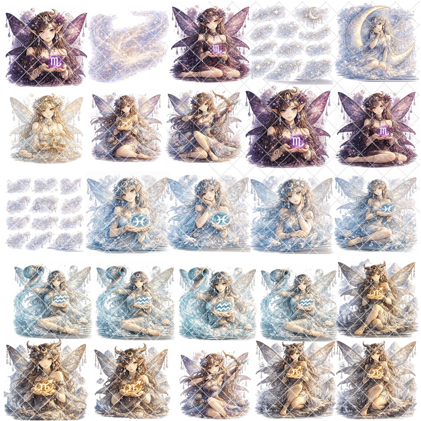 Fairy Zodiac Watercolor Clipart – 55 PNG Files | Astrology Fairies, Horoscope Art, Mystic Celestial Illustrations