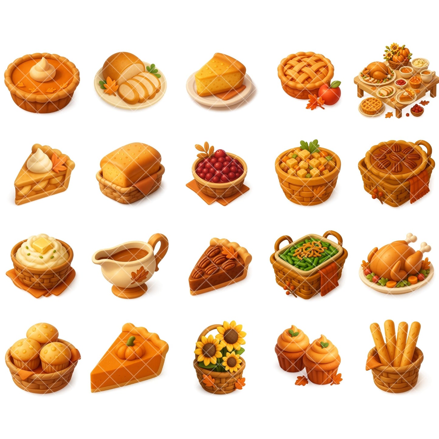 Thanksgiving Food Clipart – Harvest Basket & Turkey Dinner PNG | Fall Feast, Autumn Decor & Holiday Art (59 Files)