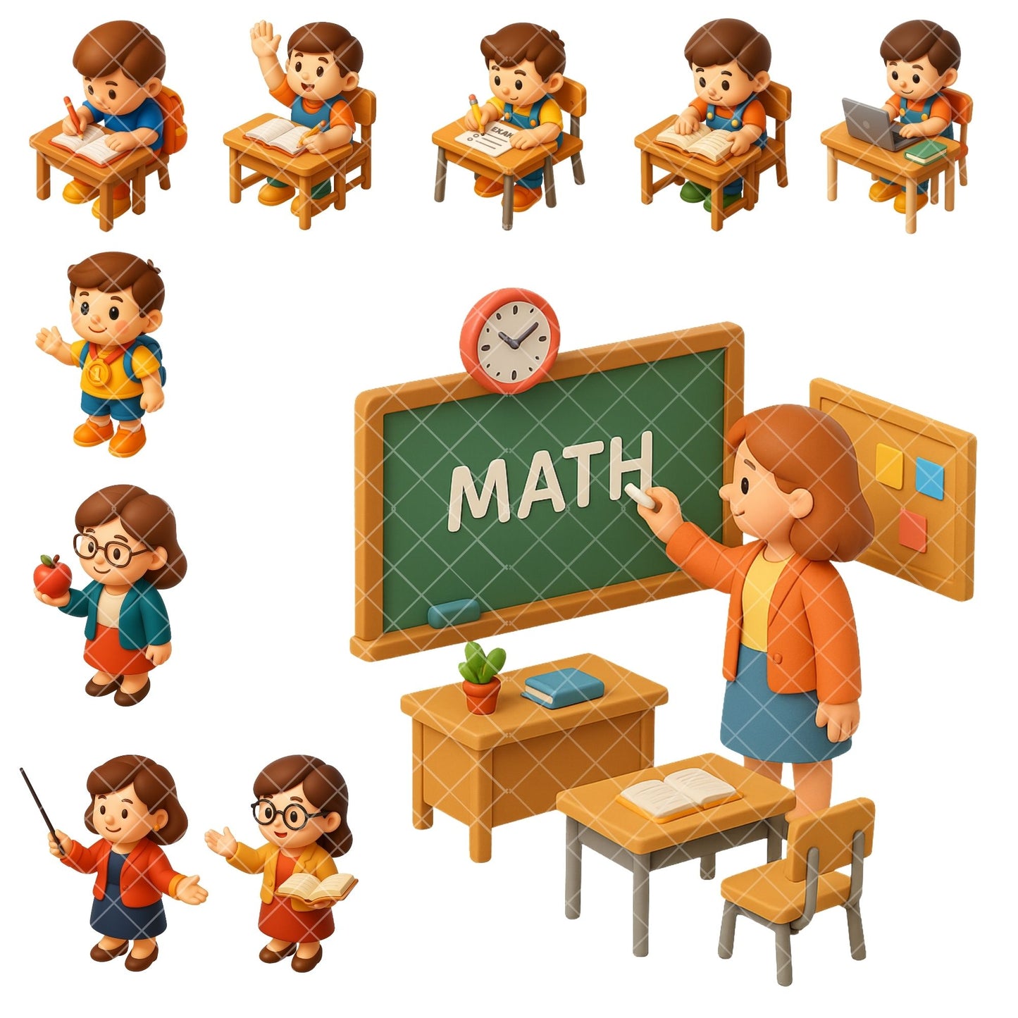School Classroom Clipart – Teacher & Student PNG Illustrations, Educational School Graphics Bundle (64 Files)