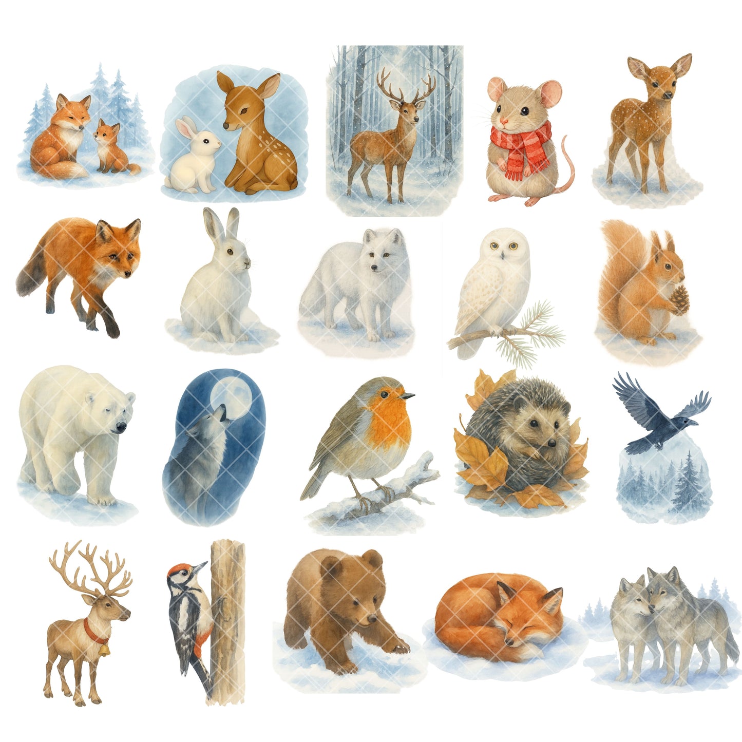 Woodland Winter Animals PNG Clipart – Frosty Forest Watercolor Set | Christmas Nursery Art, Stickers, Planners
